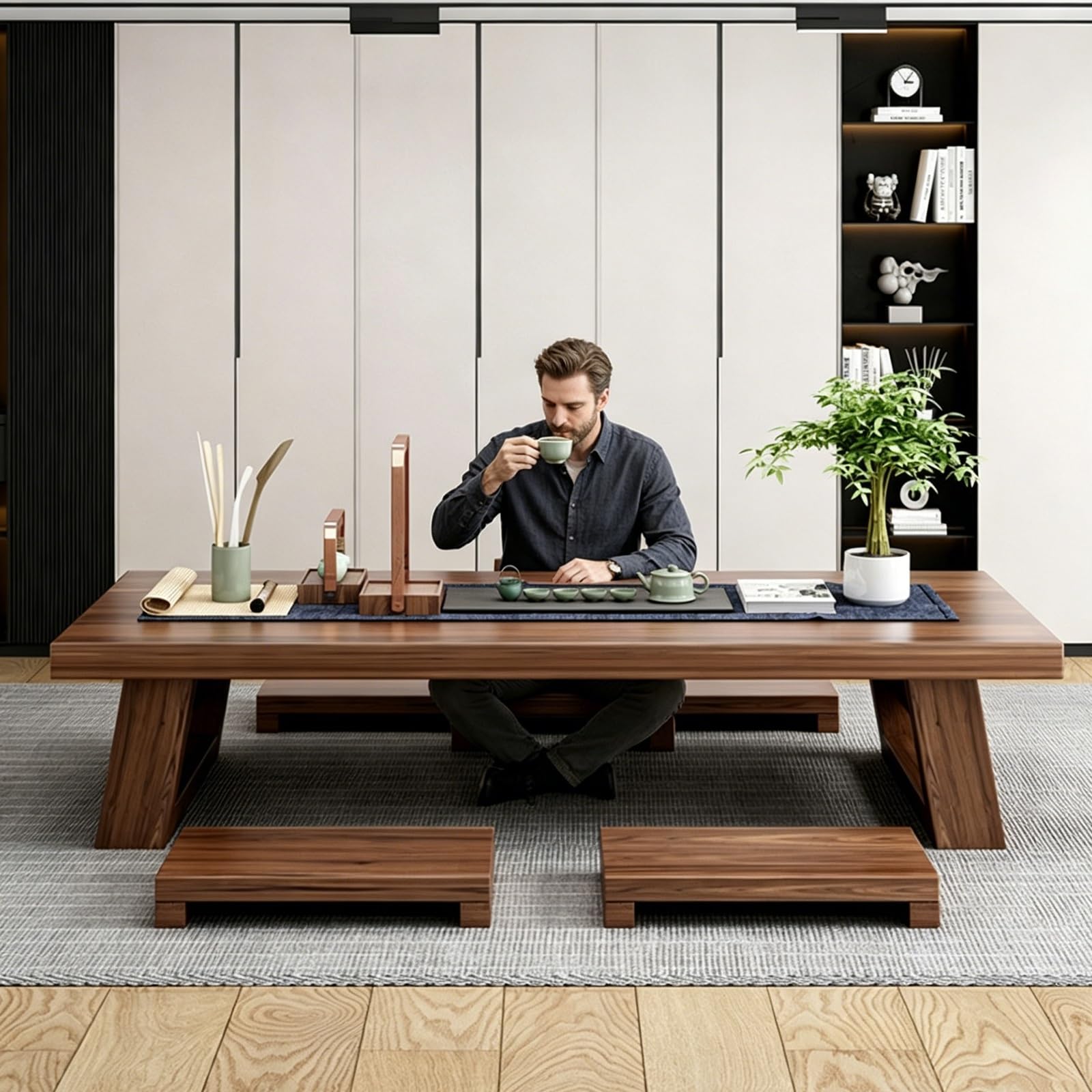 Tavolino Tatami in Legno Massello, Tavolo Basso Giapponese da Pavimento, per Soggiorno, Camera da Letto, Meditazione e Cerimonia del Tè(120 * 60 * 35cm/47.5 * 24 * 14in)