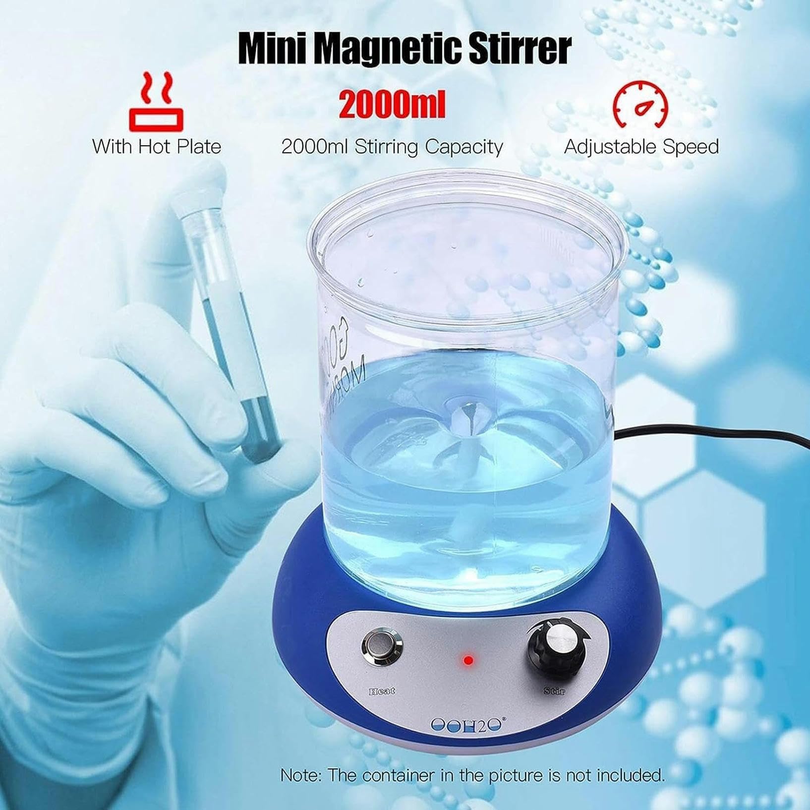 Agitador magnético, agitador electromagnético de 30 W y 2000 ml con Placa Caliente y luz indicadora de Calentamiento LED for investigación científica de Laboratorio