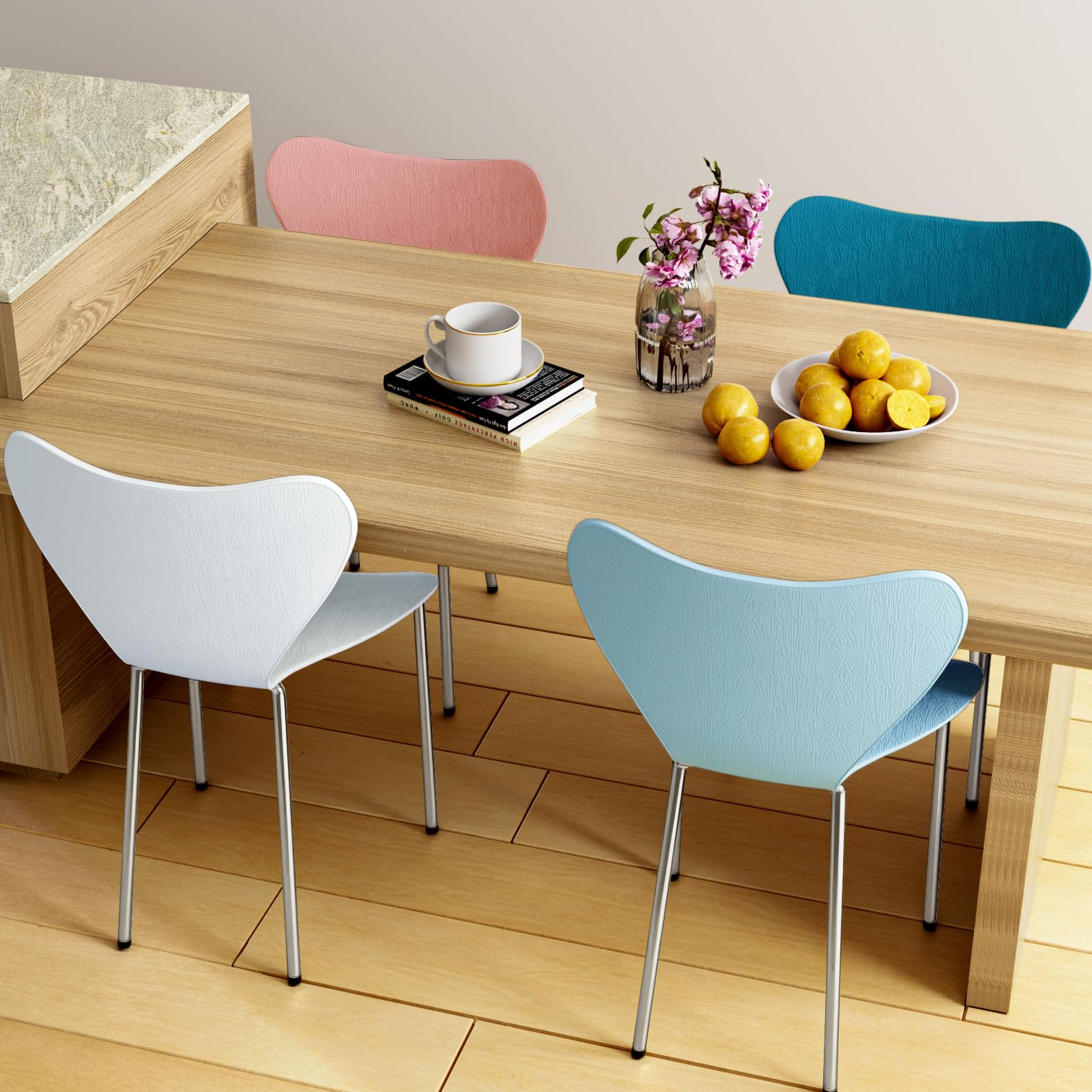 Set di 4 Sedie da Pranzo impilabili Sedia Polipropilene Sedie in Plastica Sedie da cucina adatte per Sala da Pranzo, Cucina, Soggiorno, Giardino, Bianco Blu Verde Rosa