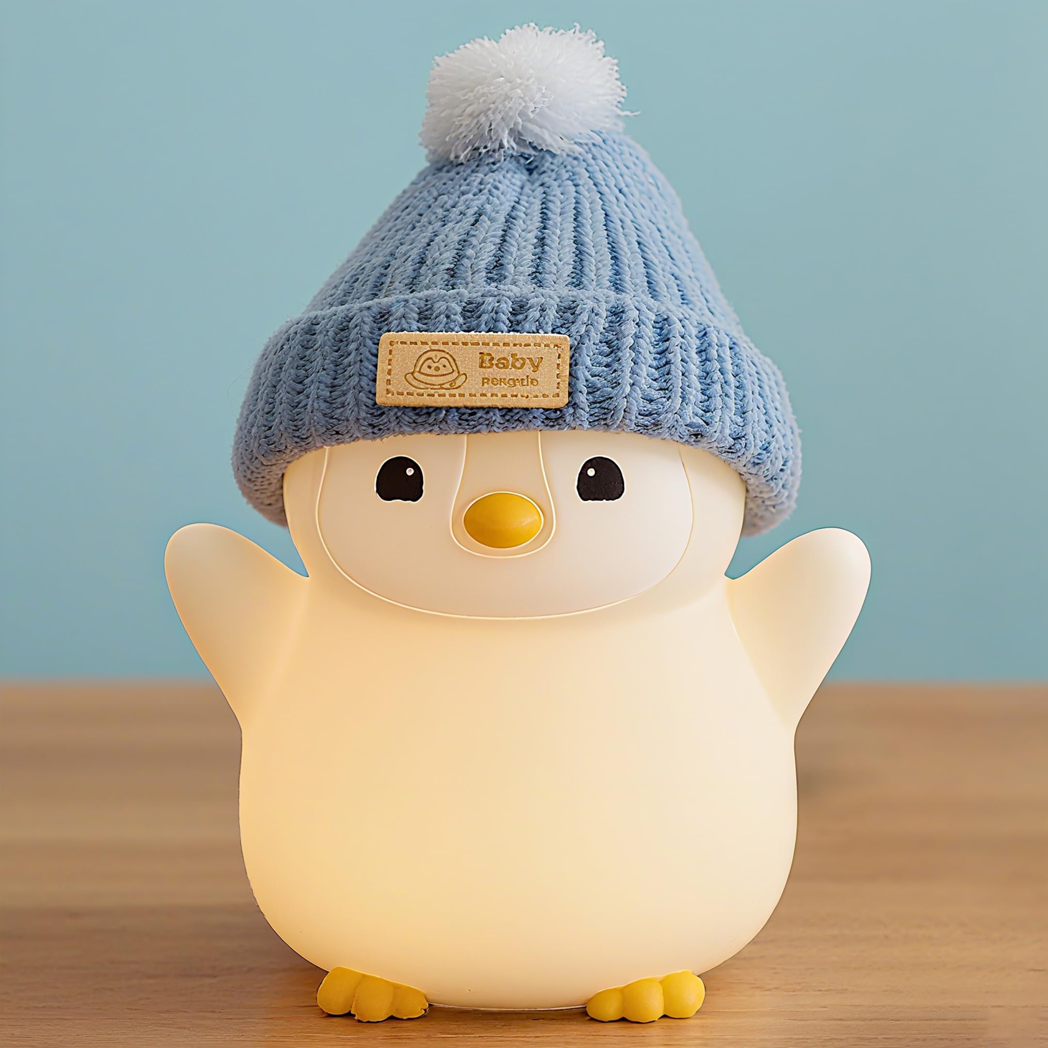 FAMIDUO Luce Notturna Bambini, Silicone Pinguino Lampada per Bambini Notturna, USB Ricaricabile, 2 Livelli di Luce Dimmerabile, Timer, Luce Notturna Neonato LED a Forma di Animale, Regali per Bambino