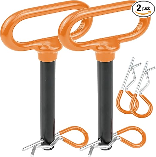 Wellmax 2-Pack 5/8" x 4-1/2" Steel Hitch Pin with 4pcs 3" R Clip, Clevis Pin Hitch with Rubber-Coated Handle, Yellow-Brown Color