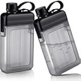 2 Pcs Flat Water Bottle 13oz Plastic Flask for Liquor Slim Square Bottles Portable Travel Mug Pocket Flask for Outdoor Sports (Black)