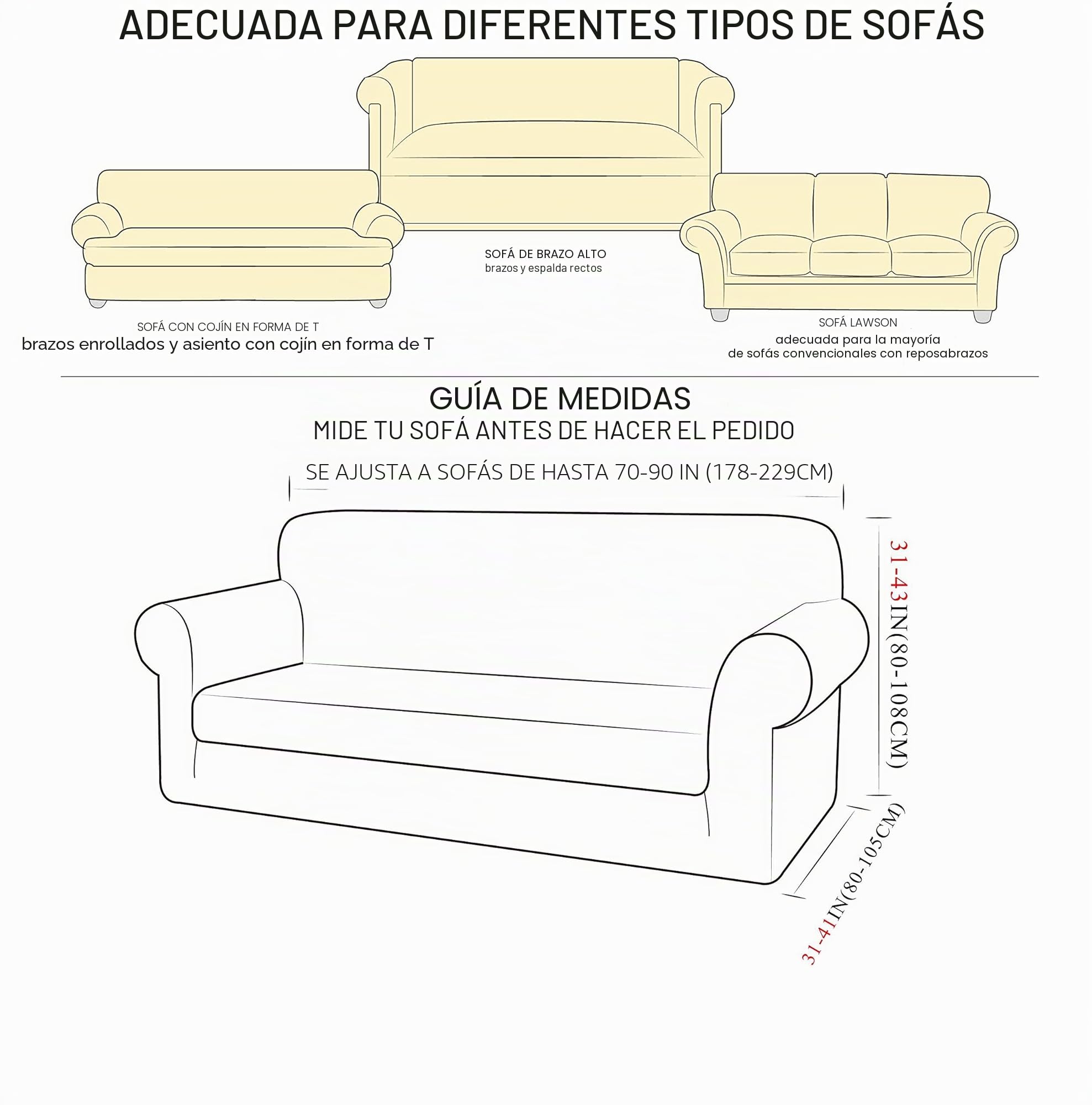 TIANSHU Funda Elástica para Sofá, Funda Sofa 3 Plaza, Ajustables Fundas Sofa Elasticas, Proteger el sofá, Funda de Sofá con Reposabrazos Antideslizante Antimanchas Lavable (Beige)