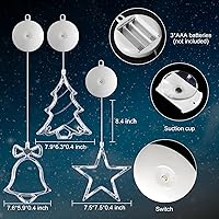 Vista 13 de Paquete de 3 luces de Navidad para ventana con temporizador, funciona con pilas, árbol de copo de nieve iluminado blanco con forma de estrella LED