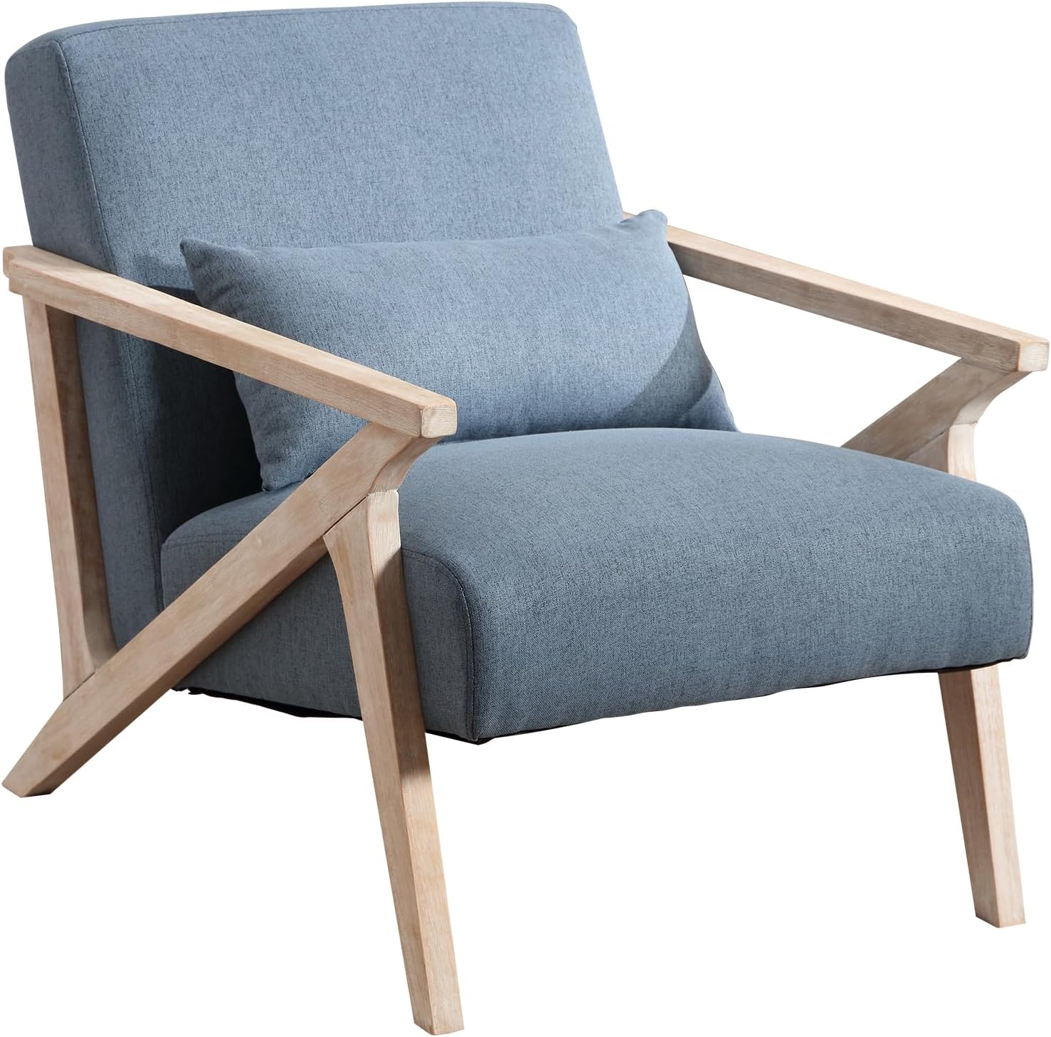 Phoenix Home Accent Chair Mid-Century Modern Chair Upholstered Lounge Arm Chair with Wood Frame & Soft Cushion for Living Room, Reading Armchair for Bedroom, Blue Set of 1 Blue