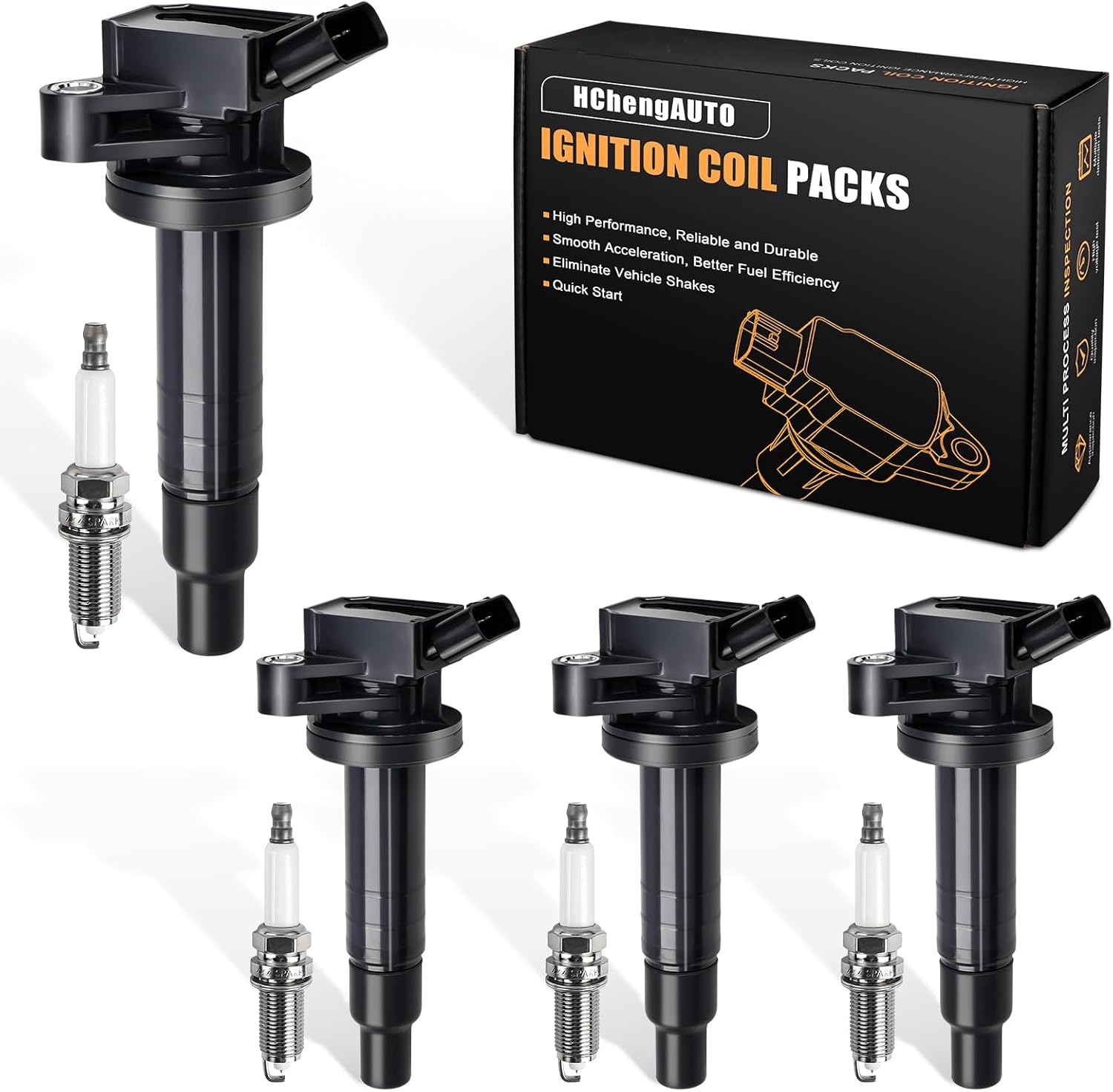 4pcs Ignition Coils & Spark Plugs Compatible with Toyota Corolla Matrix Pontiac Vibe 2000 2001 2002 2003 2004 2005 2006 2007 2008 1.8L L4 Coil Pack Replaces# UF315 UF247