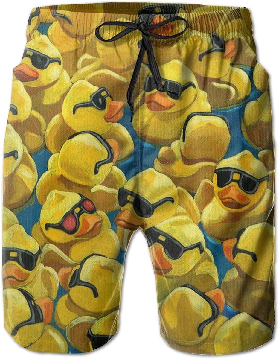 FlyingNeedleGallery Swim Shorts Yellow Rubber Duck Painting Men Casual
