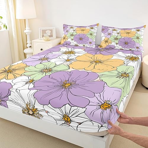 Miniatura 4 de Groovy - Juego de sábanas de flores retro para niños, niñas, adolescentes, decoración de habitación de los años 70, diseño de flores hippie bohemio,