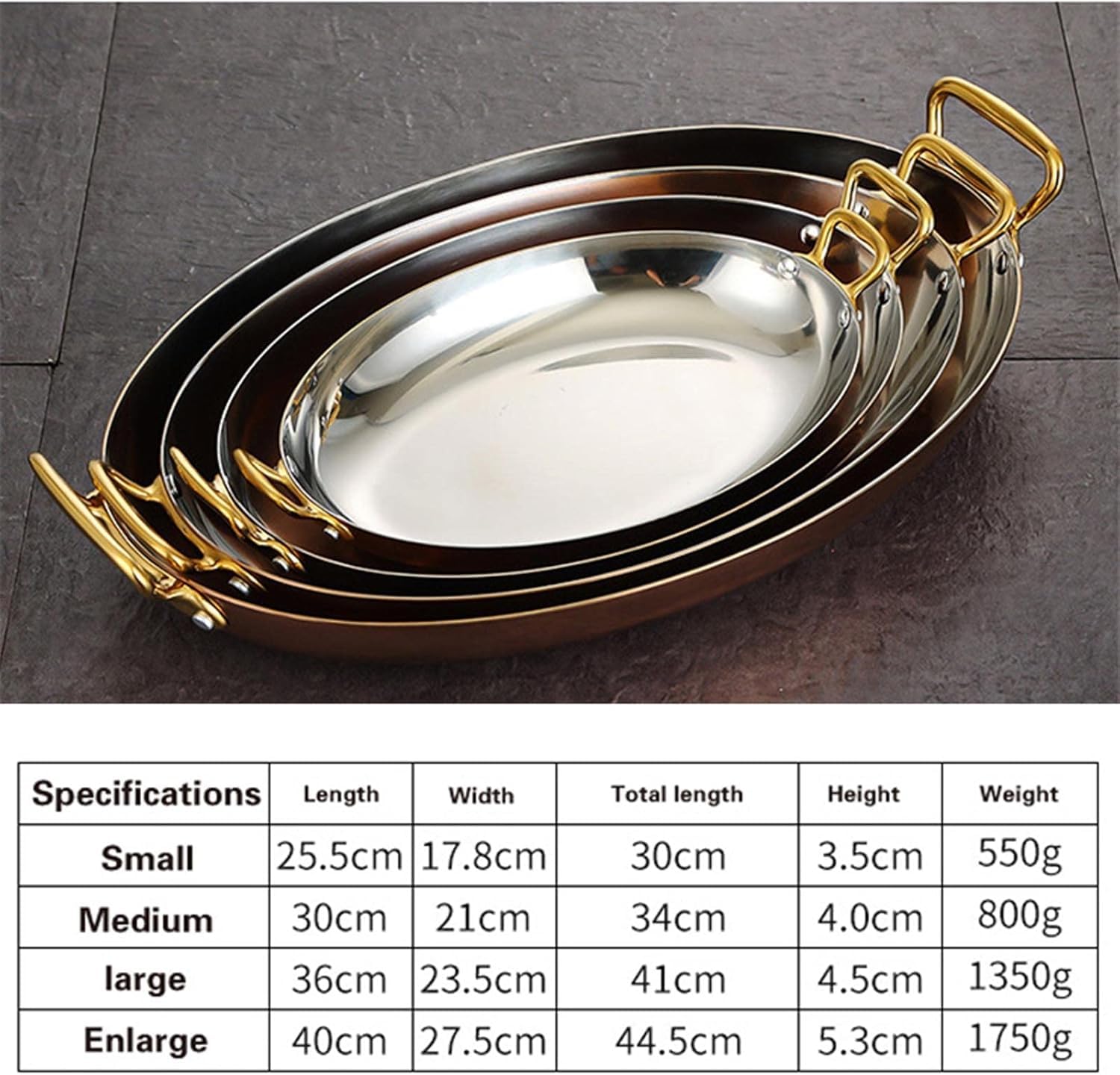 Piatto ovale in acciaio inox resistente, vassoio da portata in metallo da 40 cm con doppi manici per pesce, tacchino, sushi e carne, perfetto per feste e intrattenimento