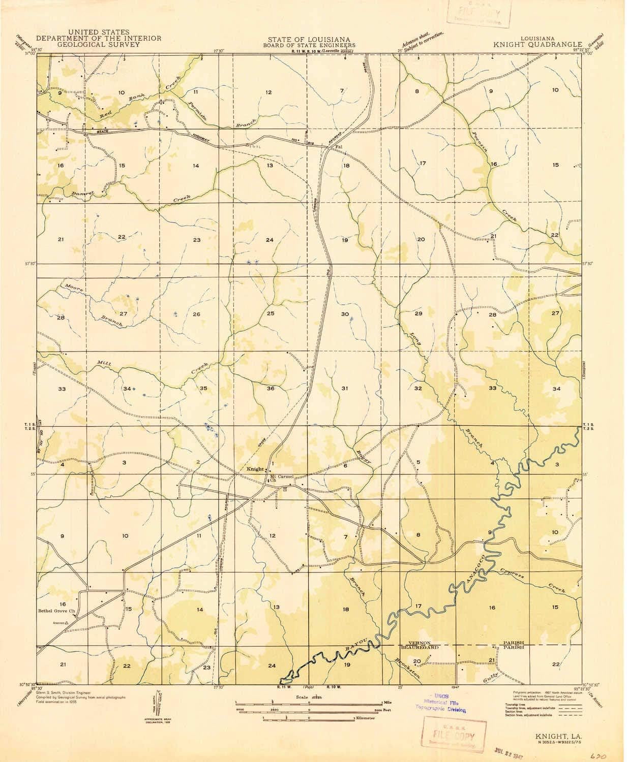Knight LA topo map, 1:31680 Scale, 7.5 X 7.5 Minute, Historical, 1947, 20.8 x 18 in