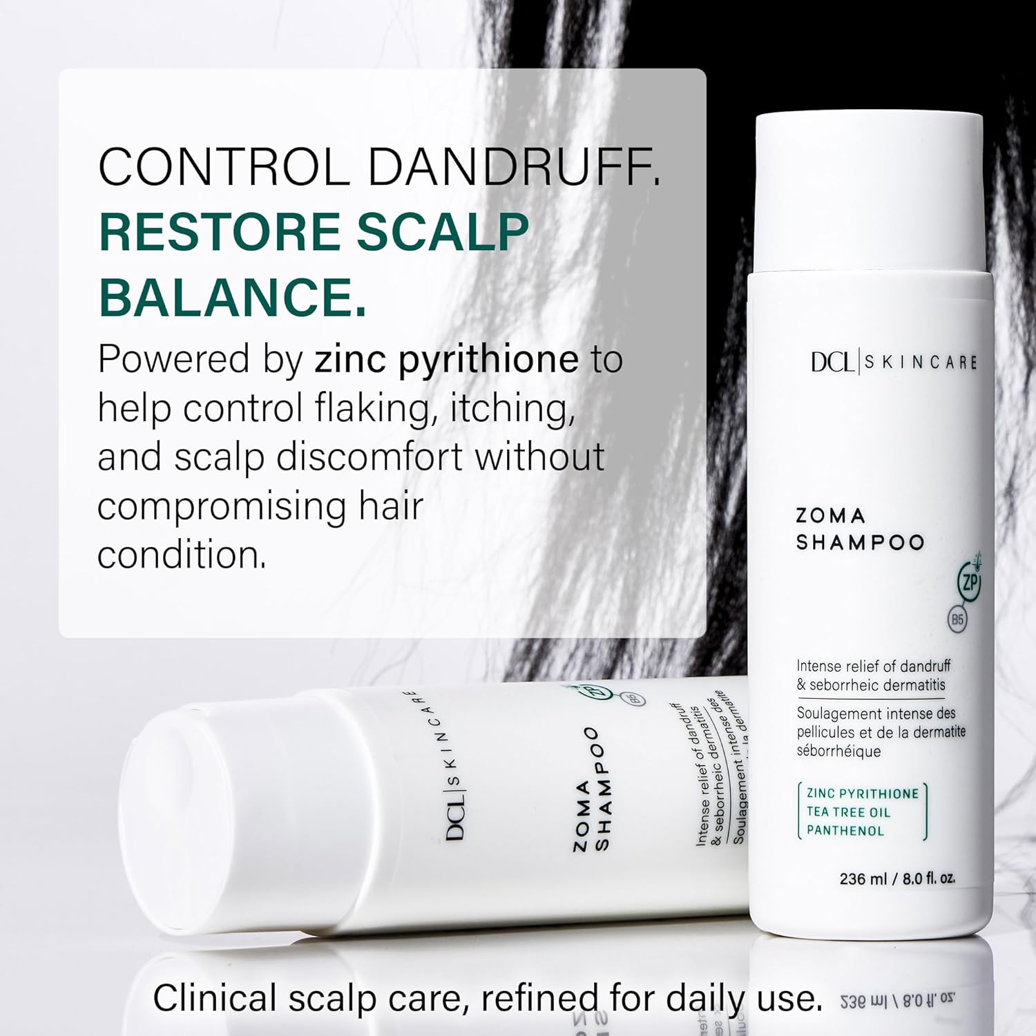 DCL Skincare Zoma Dandruff Control Shampoo with Zinc Pyrithione for Dry, Flake-Prone Scalp, 8 fl oz