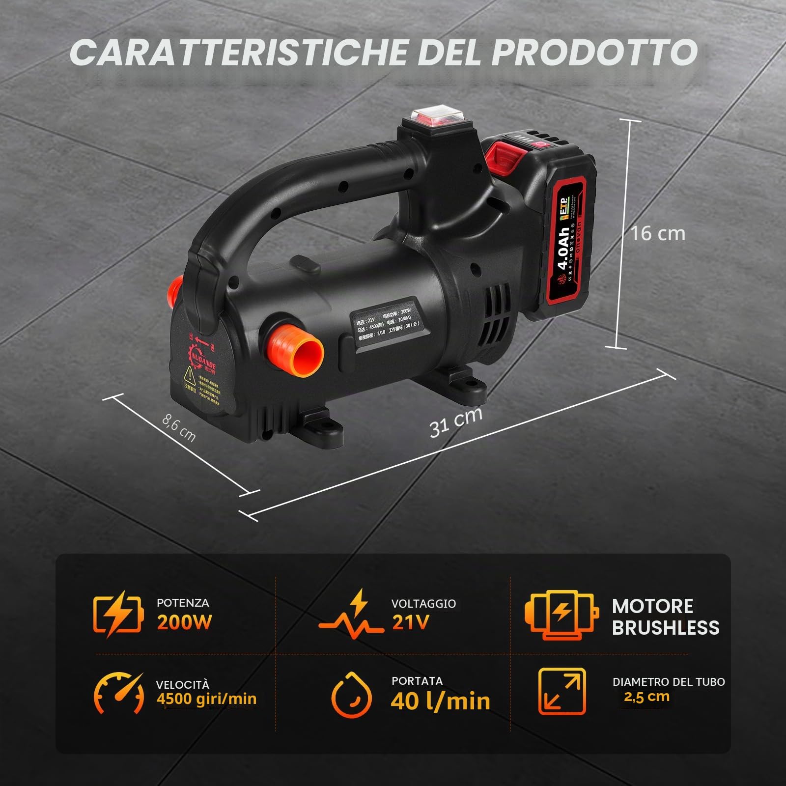 ONEVAN Pompa diesel a batteria con batteria da 4000 mAh e caricabatterie, 40 l/min, pompa ad olio elettrica portatile senza fili, universale per camion e barca