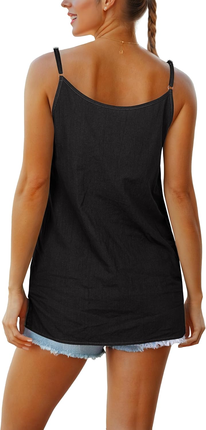Womens Tank Tops Summer Casual Sleeveless V Neck Camisole Loose Fit Spaghetti Strap Cami Shirts - Image 2