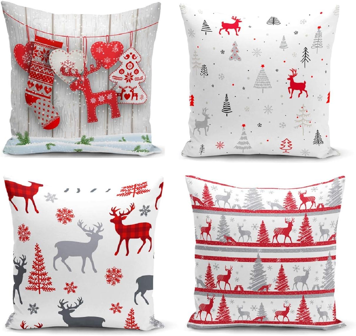 BAS Set of 4 - Decorative, Fashion, Colorful 3D digital printing Square Cushion Covers for sofa, chair, couch, kitchen, home decor 43x43 cm (red)