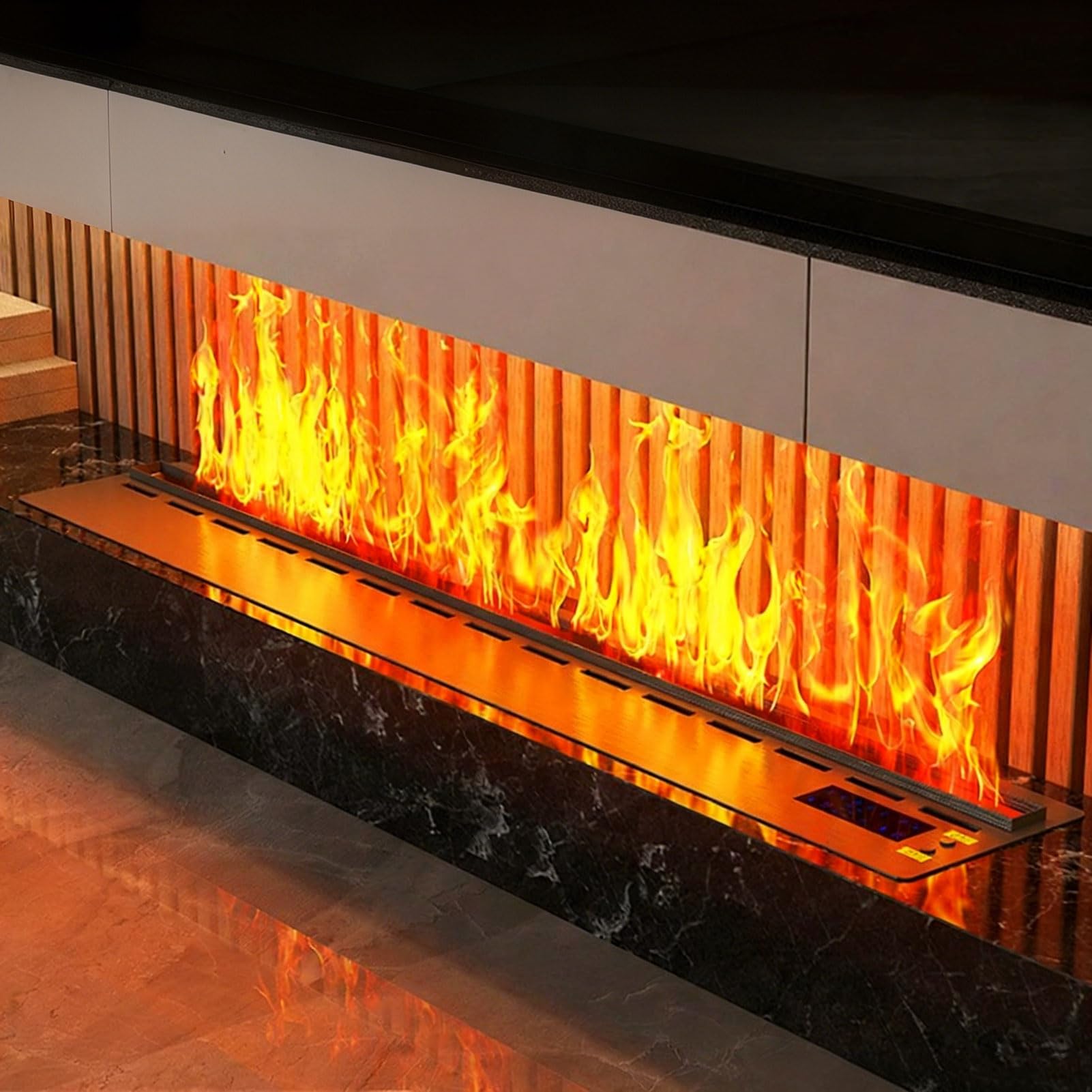 Chimenea de Vapor Decorativa, Chimenea Vapor de Agua con Llama 3D Ajustable, 9 Colores Personalizables, Panel de 3mm Ultrafino, Funcionamiento Silencioso, Control Remoto, 500mm