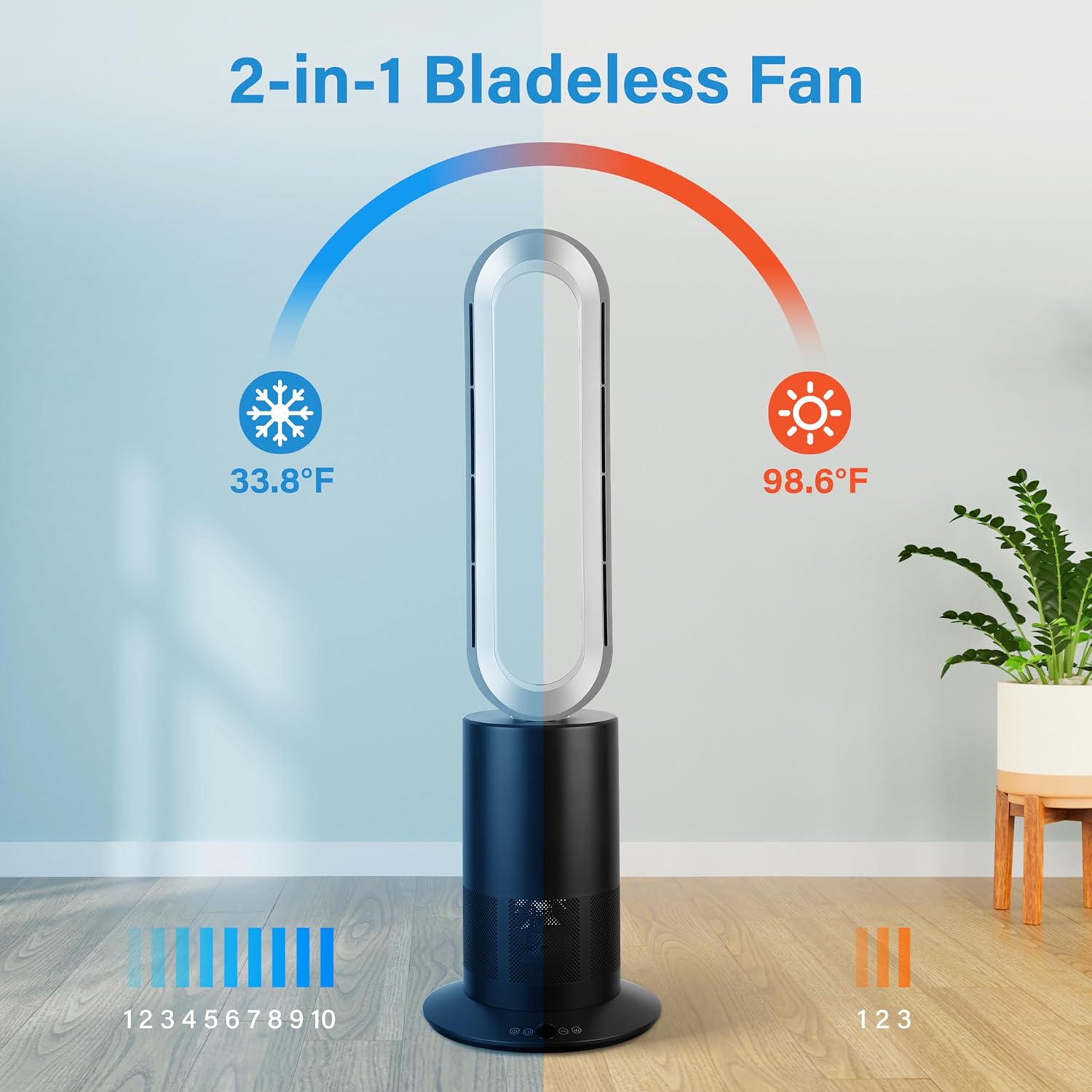 Simple Deluxe 34 Inch Bladeless Tower Fan with Remove, Heater and Fan Combo for Indoor Use, Cooling Oscillating Fan for Home Bedroom
