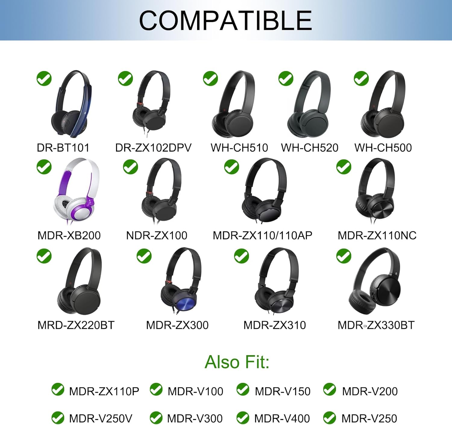 GEVO Ear Pads Replacement for Sony WH-CH500/CH510/CH520,MDR-ZX100/ZX110/ZX110NC/ZX220/XB200/ZX300/ZX330BT,MDR-V100/V150/V200/V250/V300/V400, Protein Leather Earpads Ear Cushions for DR-BT101 (Black) - Image 2