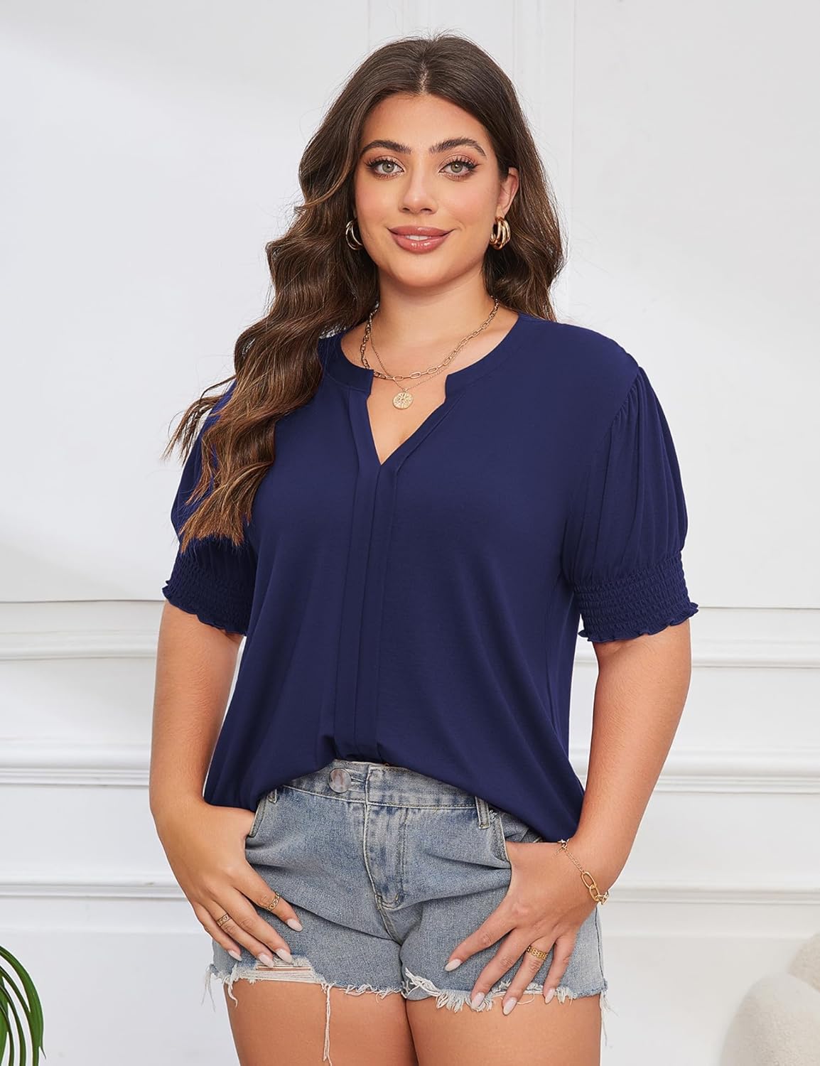 Womens Plus Size Tops Summer Tunic Short Sleeve V Neck Shirts Casual Soft Blouse 1XL-4XL - Image 2