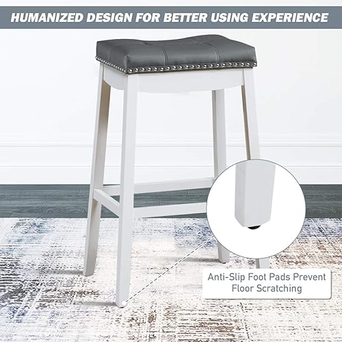 Miniatura 55 de COSTWAY Juego de 2 taburetes de bar, taburete de mostrador sin respaldo de 29 pulgadas de altura con reposapiés, cojín de asiento suave, patas de