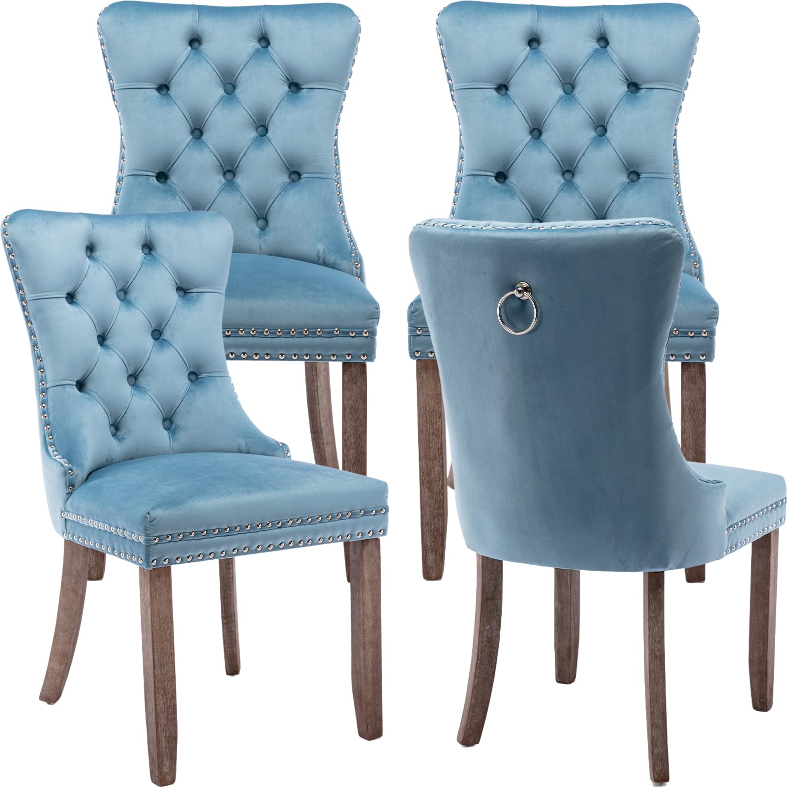 ODUSE-DAILY Blue Velvet Dining Chairs Set of 4, Kitchen & Dining Room Chairs Set of 4, Tufted Velvet Upholstered Dining Chairs, Solid Wood Frame (
