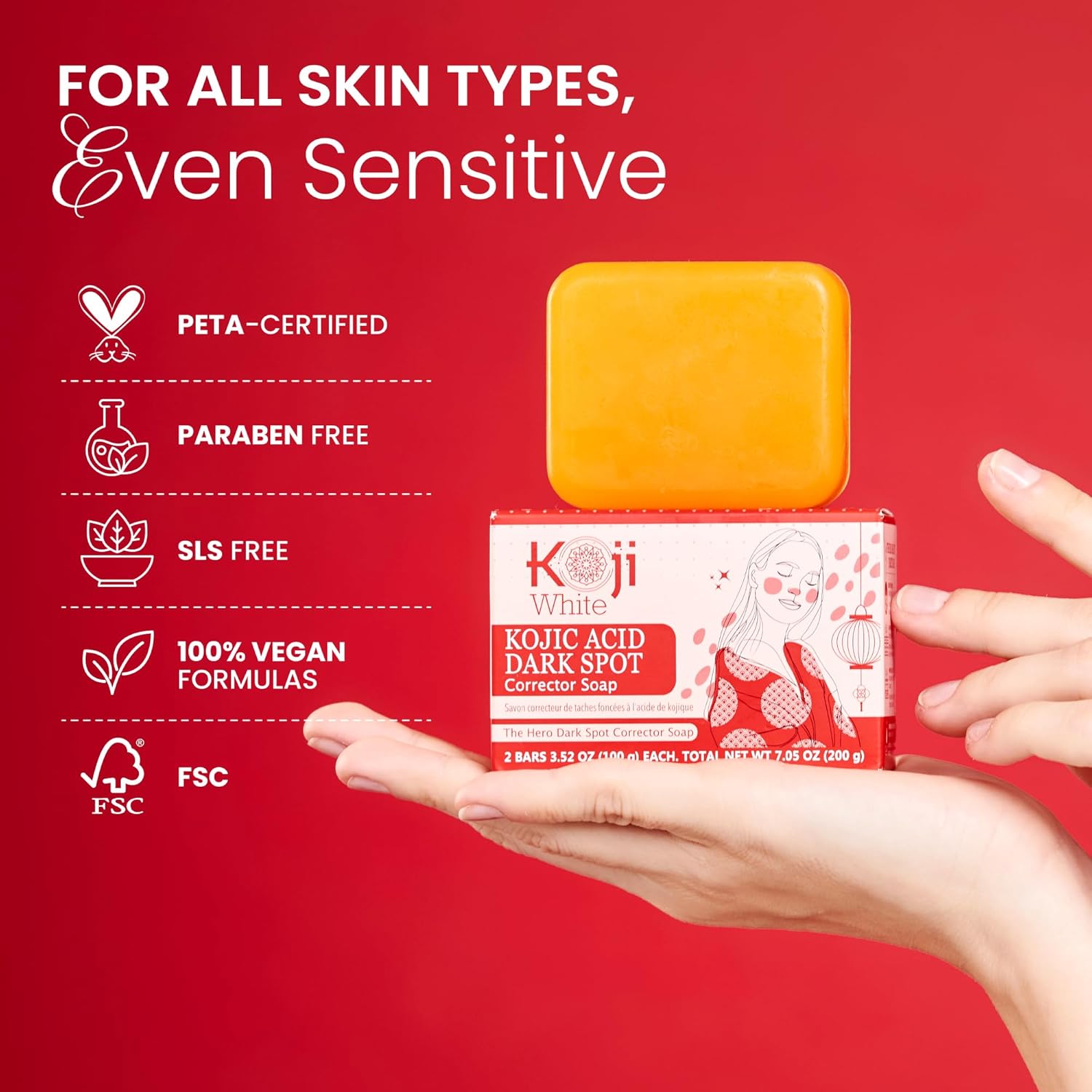 Koji White 4% Kojic Acid Dark Spot Corrector Soap For Exfoliating & Moisturizes with Vitamin C, Licorice Root Extract, Hydrating & Even Skin Tone Cleansing Bar for Face & Body, Vegan, 3.52 Oz (2 Bars) - Image 6
