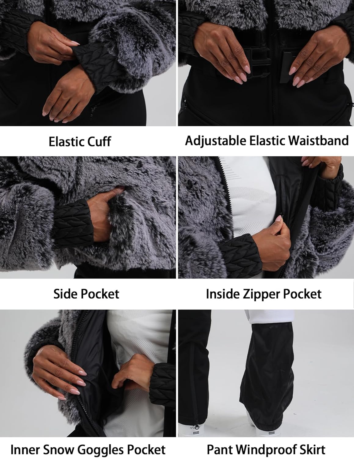 GSOU SNOW Women Ski Suit One Piece Snowsuit Snowboard Faux Fur Collar Slim Jumpsuit Jacket Insulated Windproof Outdoor Winter - Image 5