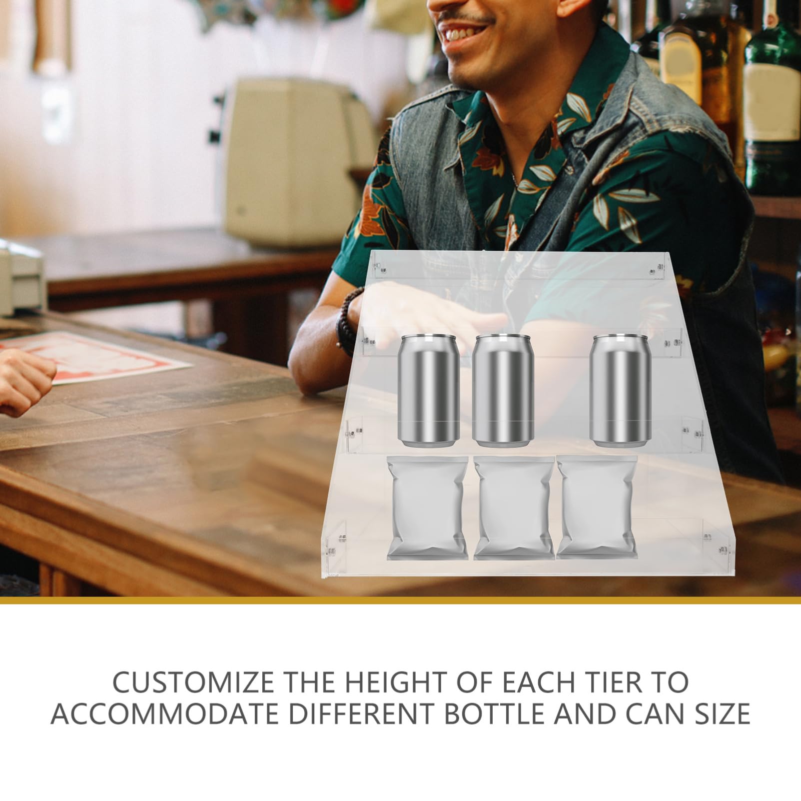 Expositor acrílico para bebidas, escritorio para bebidas, aperitivos y exhibiciones de mercado, ideal para minoristas y tiendas de aperitivos para mejorar la visibilidad