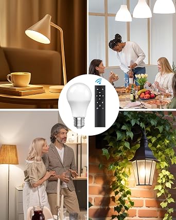A19 LED Light Bulbs with Remote Control, 9W LED Bulbs 60W Equivalent, 3000K-6000K Stepless Dimmable, E27 Base, Remote Control Light Bulbs with Timing, Memory Function, for Home Decor, 1Bulb & 1Remote [Energy Class A]