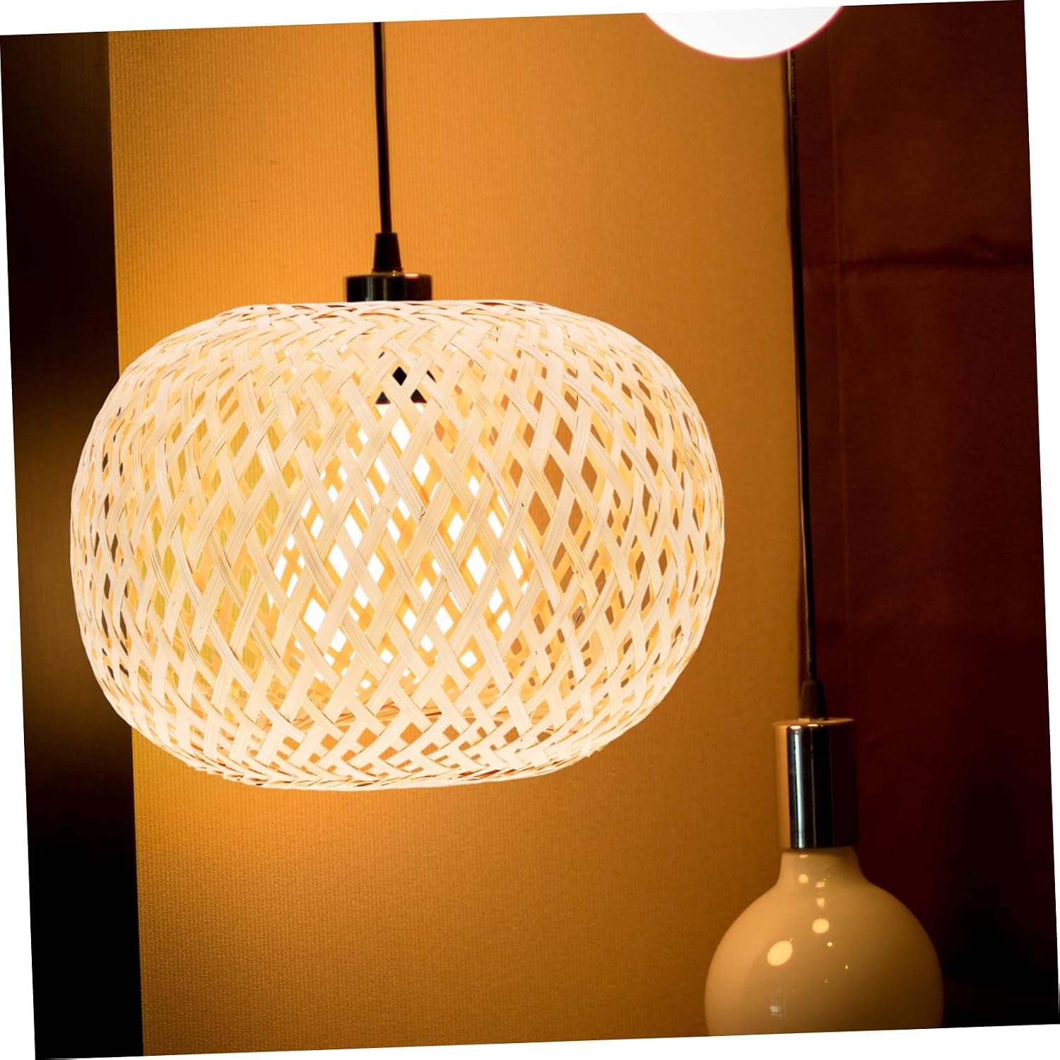 WOONEKY Rattan Light Fixture Chinese Style Woven Lampshade Lamp Cover Decor Easy Install