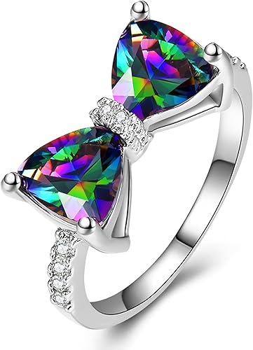 Anillos de cristal chapados en plata de ley 925, anillo de mariposa colorida, anillo de diamantes de imitación de circonita cúbica, anillos de nudo