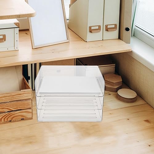 Miniatura 6 de Bandeja organizadora de escritorio apilable para papel y archivos, soporte ancho transparente para documentos que ahorra espacio, estante de