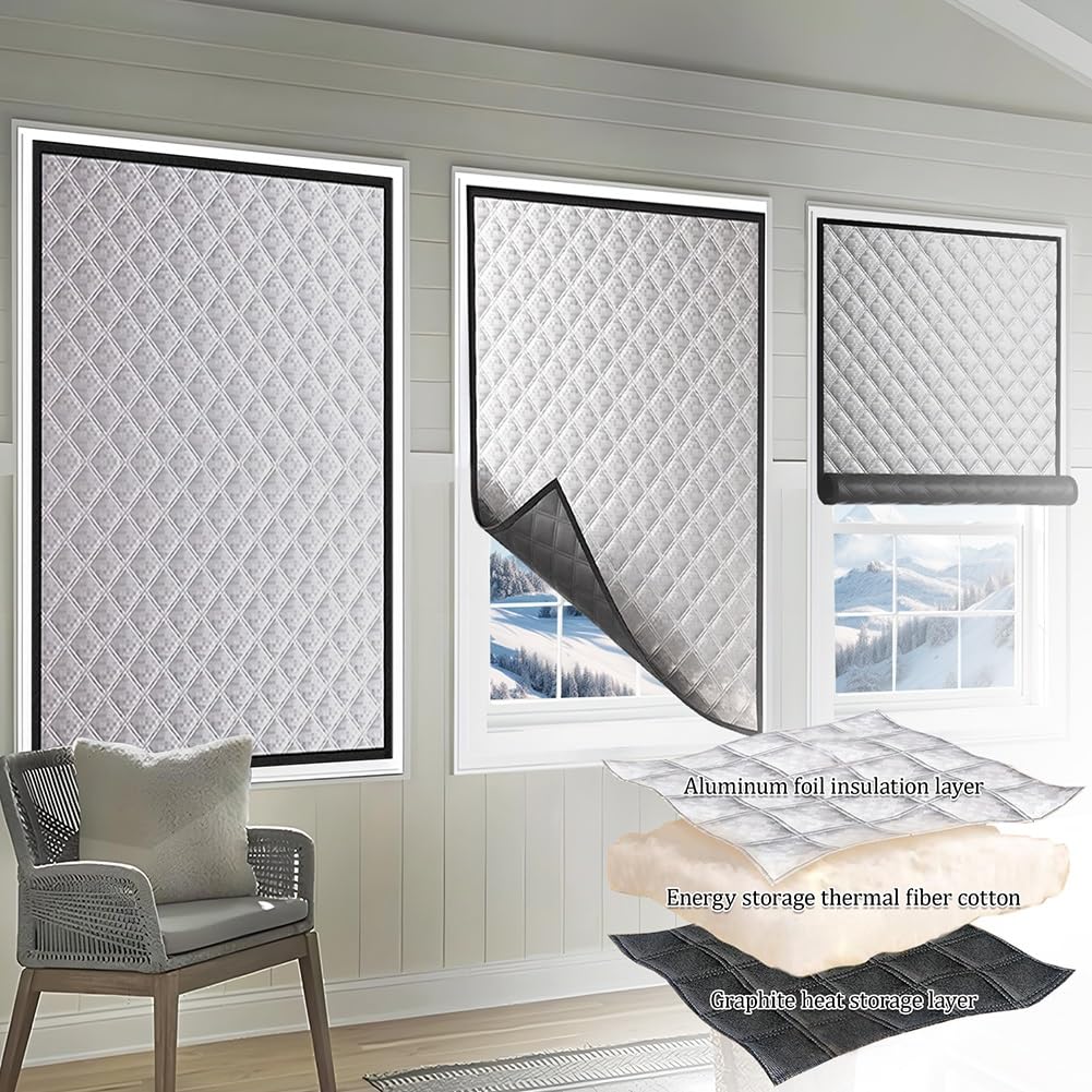 Generico Kit di Isolamento per Finestre Invernali in Oxford, Copertura per Finestra Isolante Contro Freddo Tende Isolante Termico per Finestre Pellicola Termica per Soggiorno Balcone(205x220cm)