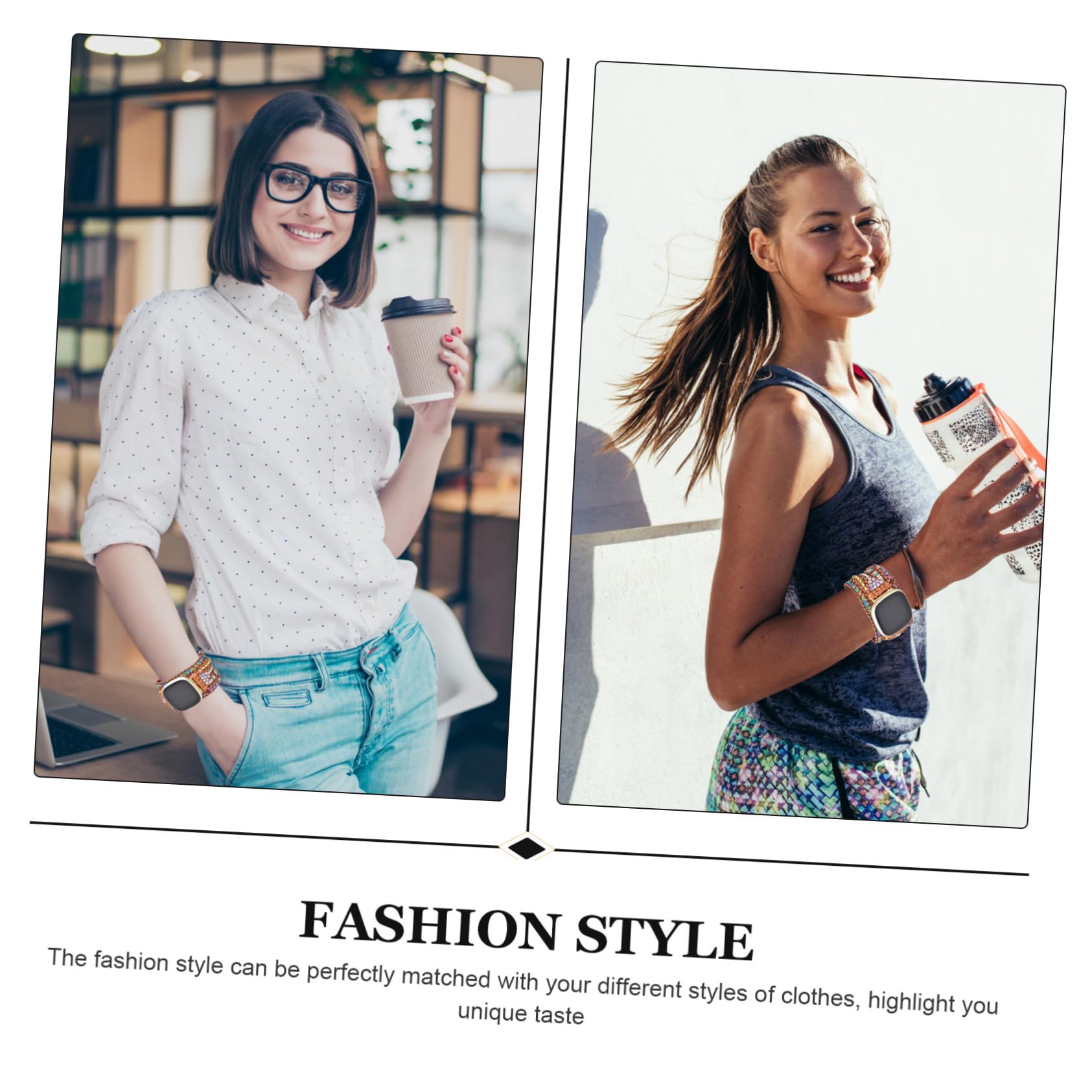 2 Piezas Correa Reloj Grande con Cuentas de Cristal Natural Diseño Corazón Pulsera Ligera Cómoda y Duradera para Mujer