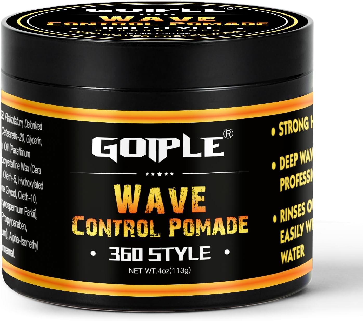 Goiple Natural Wave Pomade for Men Strong Hold, Easy Wash 360 Wave Training Hair Cream, Waves Grease for Men Promotes Layered Waves, Moisture, Control and Silky Shine 4oz