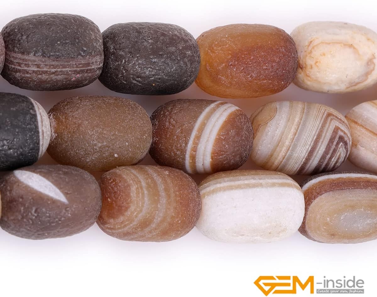 GEM-Inside Matte Botswana Agate Gemstone Loose Beads Natural 10x14mm Frosted Column Crystal Energy Stone Power for Jewelry Making 15" - 15 Pieces