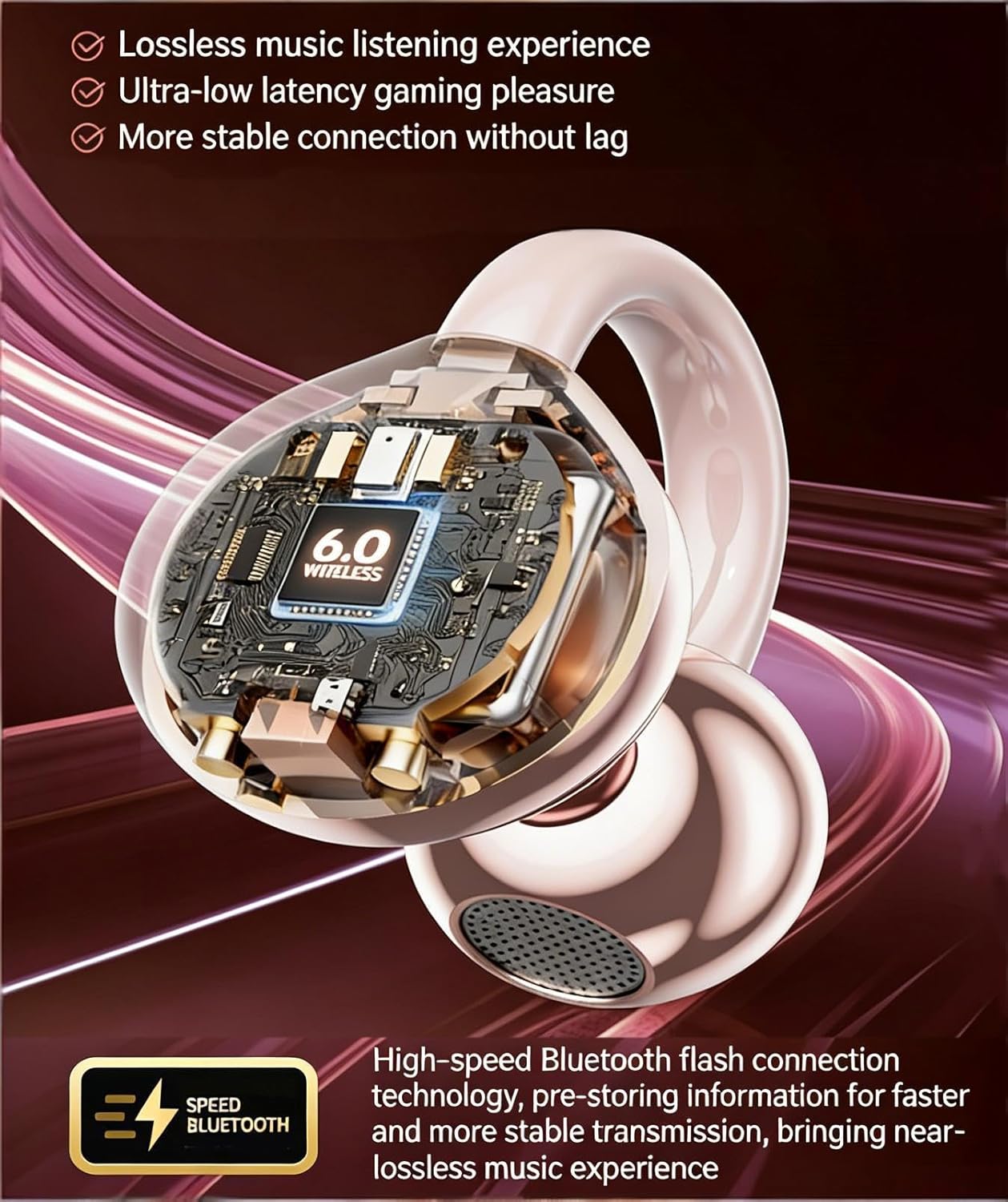 Wireless Bluetooth Earphones Open Headphone with Chic Handbag Charging Case – IPX7 Waterproof, 24H Playtime, Superior Sound Quality for Sports Compatible for Android iOS (Purple)