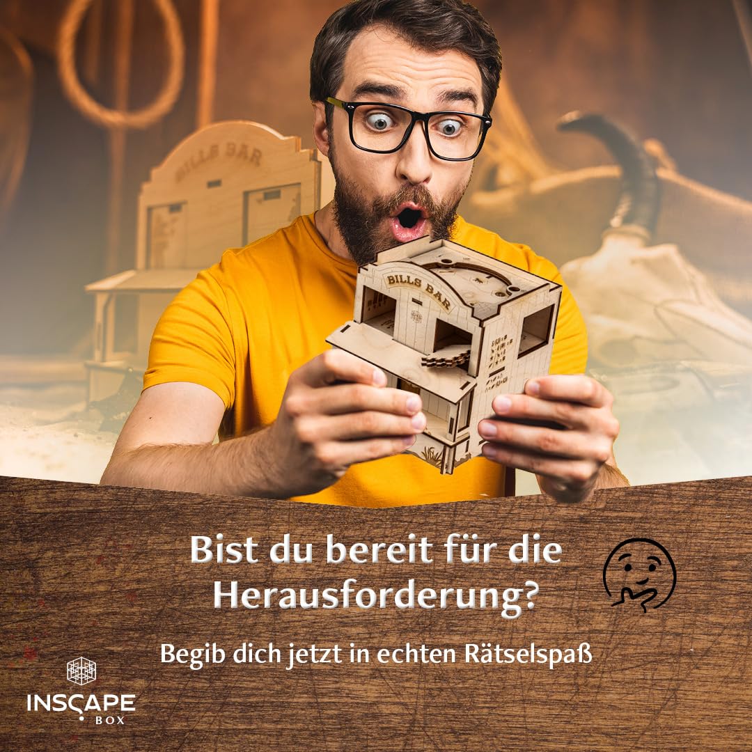 INSCAPE Wild West Riddles- Rätselbox Holz - Puzzle Box - Escape Room Spiel Erwachsene und Kinder - Knobelspiele für Erwachsene - 3D Holzpuzzle - Cluebox - Denkspiele