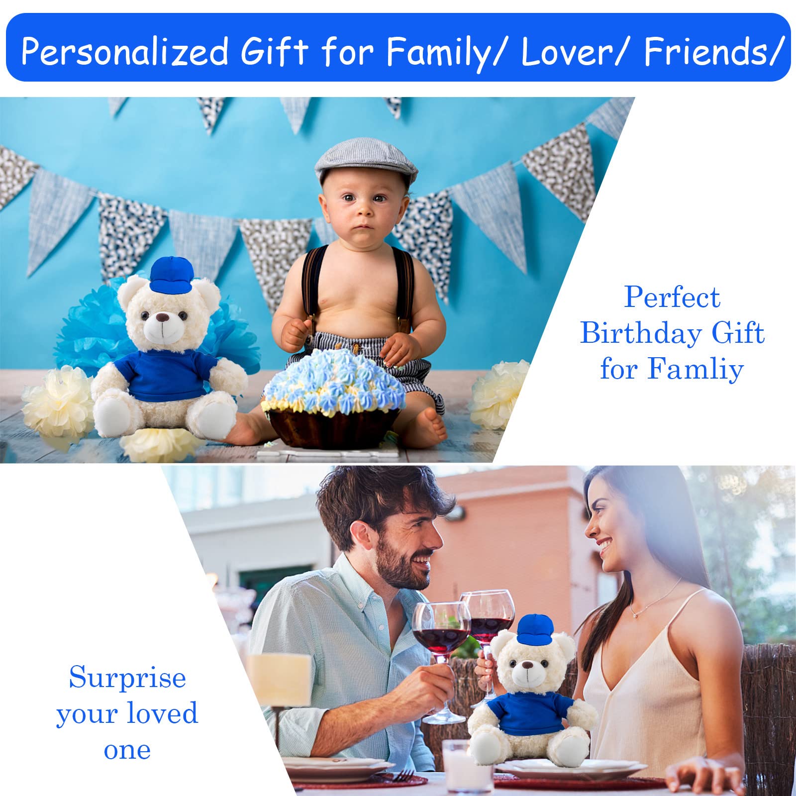 Personalized Teddy Bear With Custom Text & Photo - 8 Inch Blue Plush Gift For Any Occasion