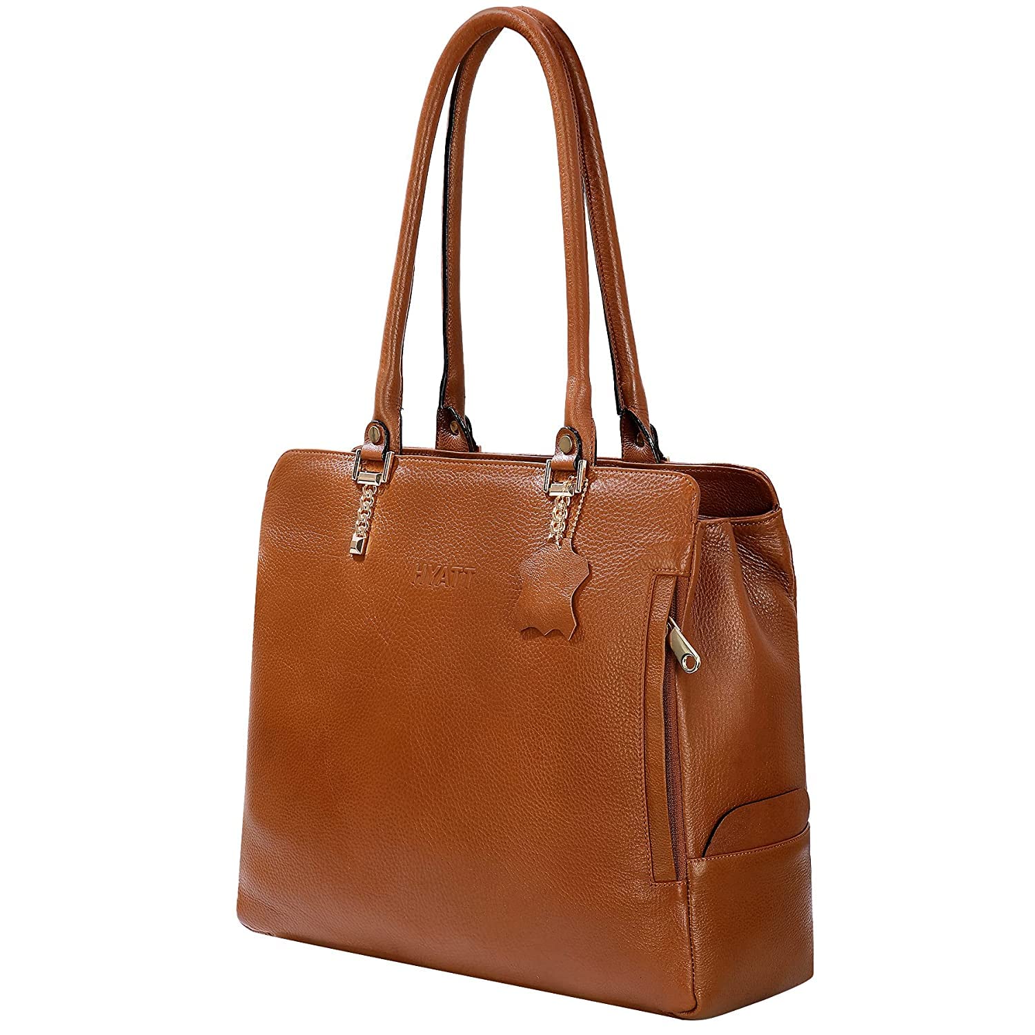 HYATT Leather Accessories Full Grain Natural Leather Top Handle Satchel Tote Handbags & Shoulder Bags For Women Office Branded (Dimension- L-14 X H-12 X W- 5 Inch, Weight- 0.7 Kg- Tan (B09MFLHWC7) Amazon Price History, Amazon Price Tracker