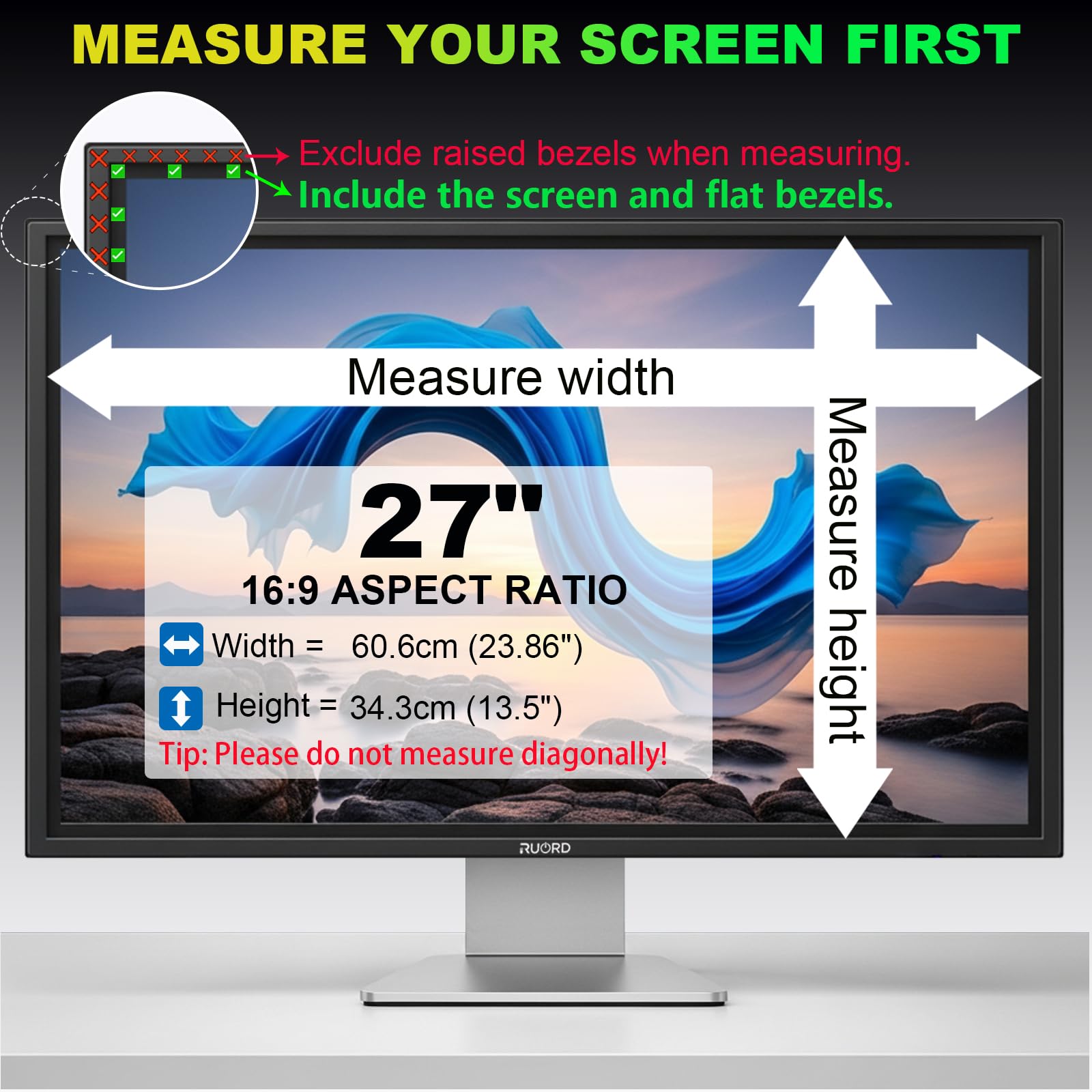 Magnético Protector de Privacidad Monitor 27 Pulgadas 16:9 - Filtro Luz Azul & Anti-Reflejo, Desmontable | Filtro de privacidad de Doble Cara para Superficies Planas y Curvas