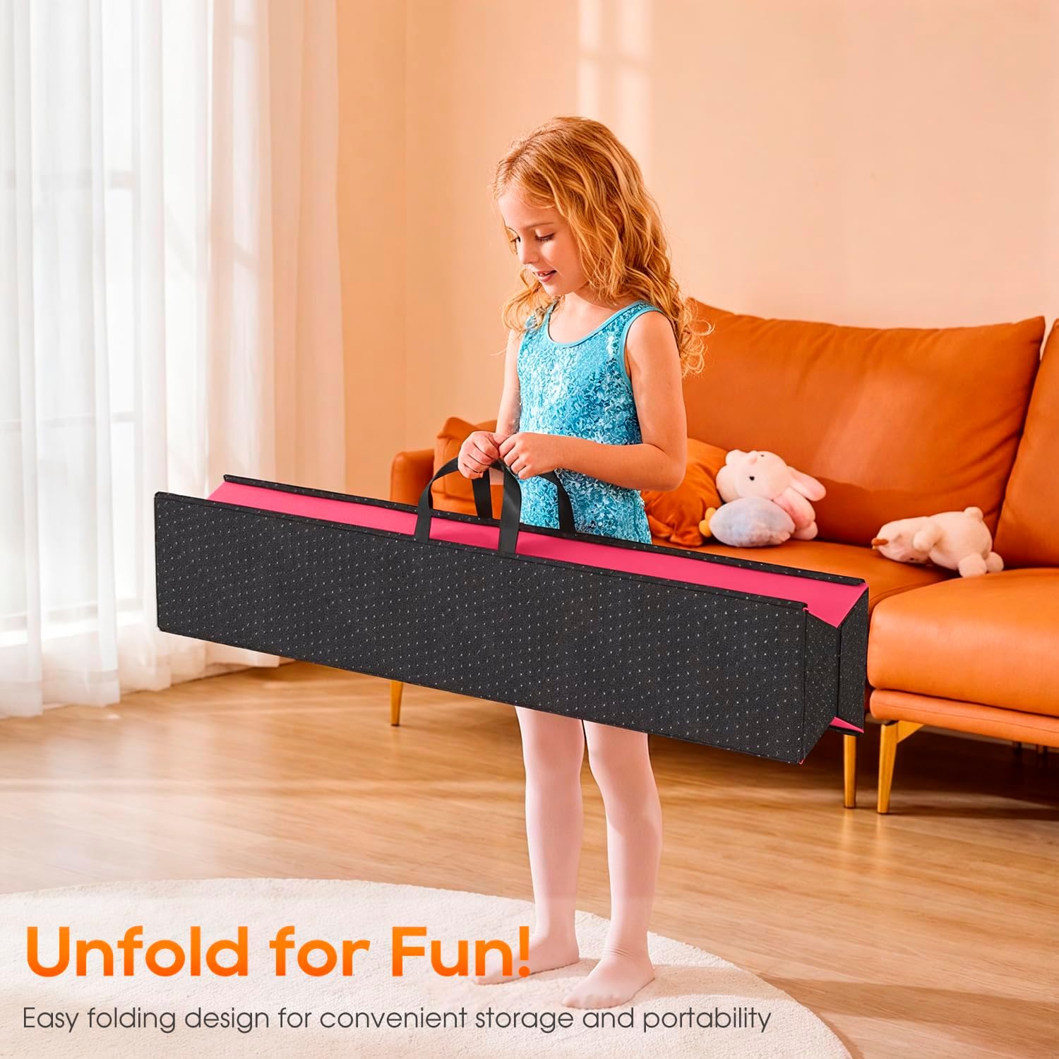 Bestmassage 6/8 FT Floor Balance Beam Folding Balance Beam Gymnastics Balance Beam w/Carry Handles Anti-Slip Base for Kids, Beginners & Professional