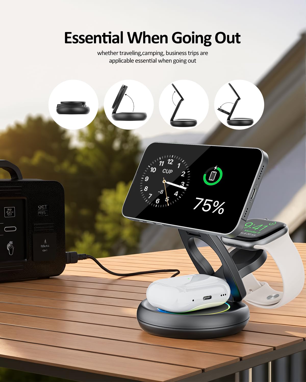 Stacja ładująca 3 w 1 do urządzeń Apple, indukcyjna stacja ładująca do iPhone 16 15 14 13 12 11 Pro Max, do Apple Watch 10/9/Ultra/8/7/6/SE/5/4/3, do AirPods Pro 4 3 2