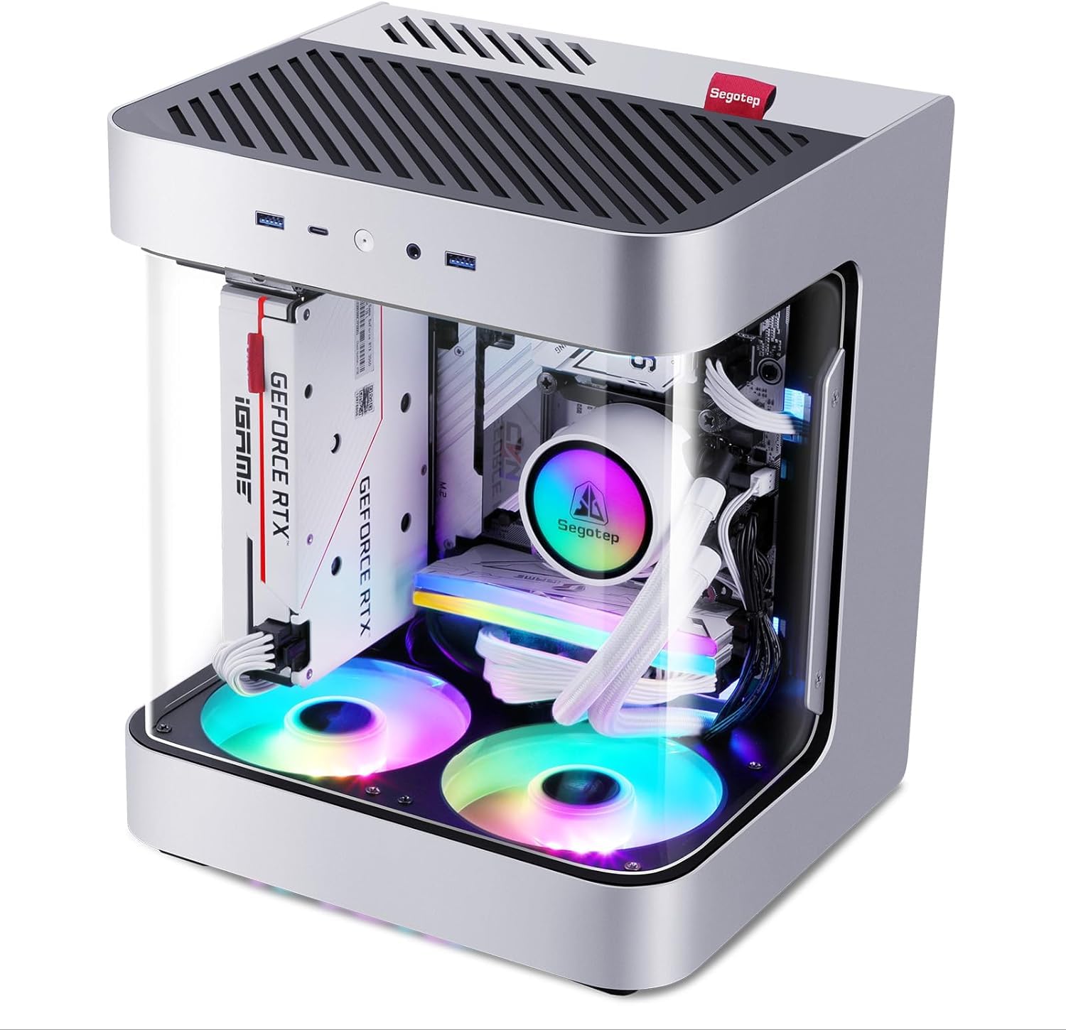 SEGOTEP Slath Mini ITX PC Gaming Computer Case, Double Curved Tempered Glass Side Panel, GPU Vertical Mounting, Cable Management System, SFX PSU Supported SEGOTEP Slath Mini ITX PC Gaming Computer Case, Double Curved Tempered Glass Side Panel, GPU Vertical Mounting, Cable Management System, SFX PSU Supported
