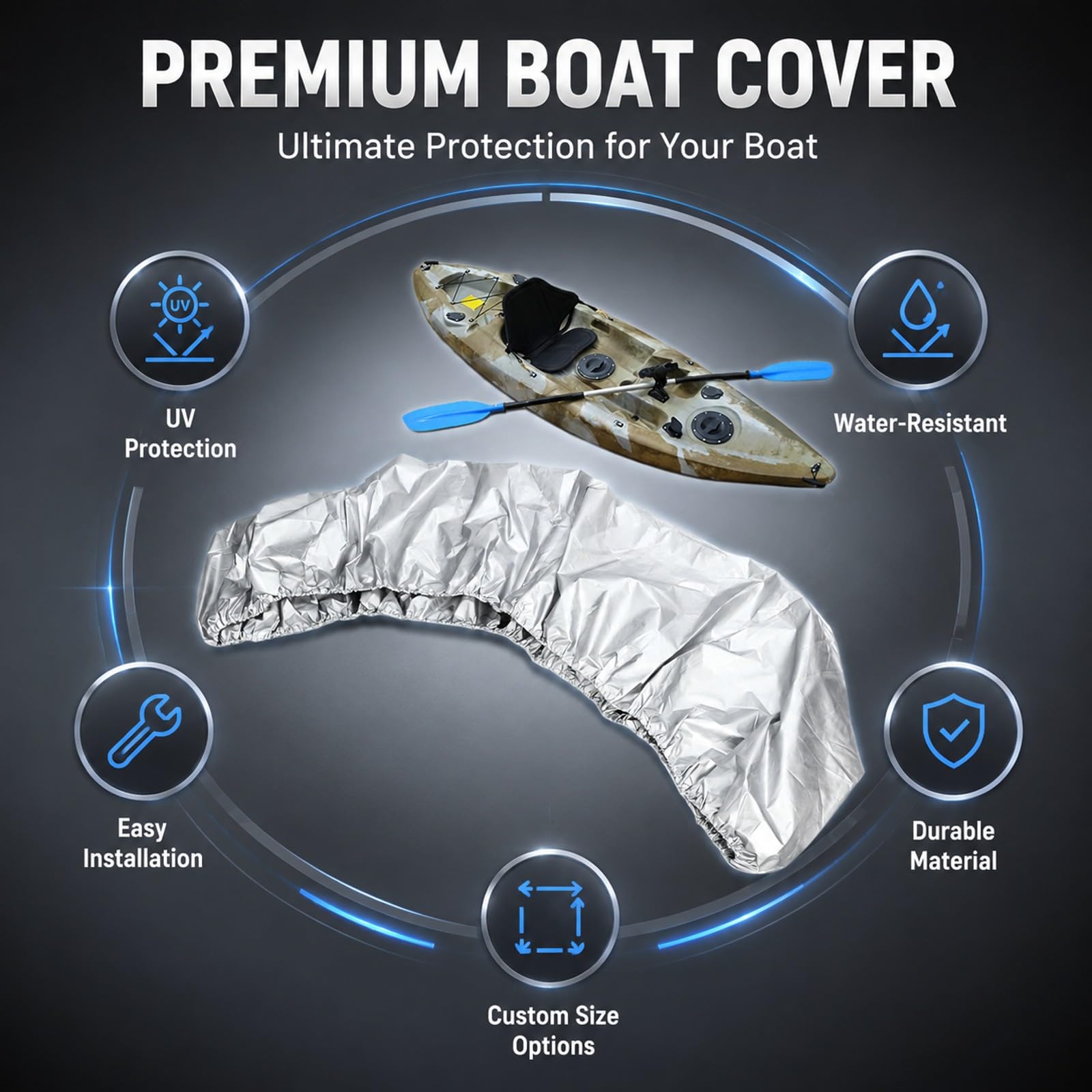 Housse Bateau Imperméable 2,6 -, Toile Oxford Argente, Protection Contre UV et Poussière - Résistante à L’Eau, Durable, Parfaite pour Voilier et Barque (2,6-3m)