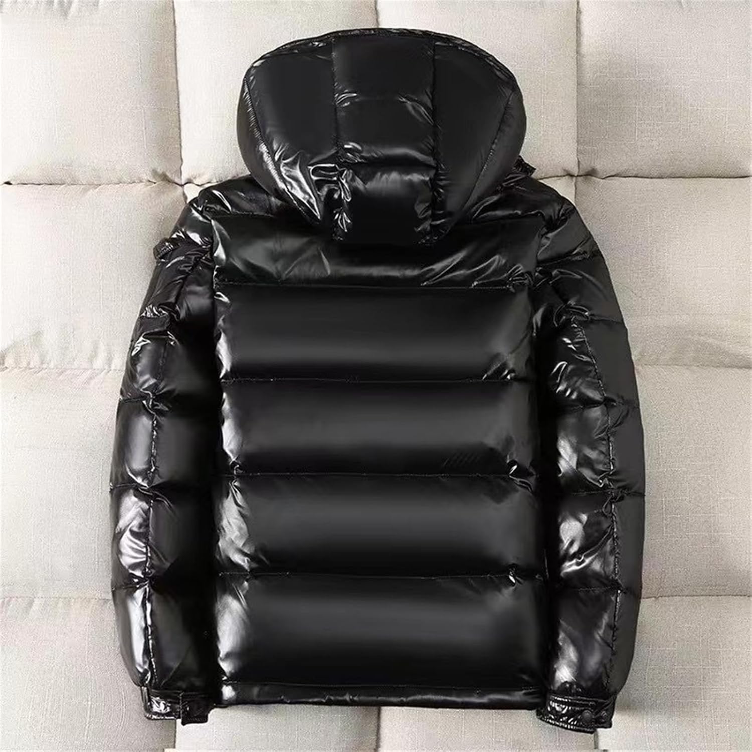 GPCHAN Men's Shiny Down Coat Hood Winter Thicken Warmth Puffer Jacket Glossy Waterproof Parka Coat Outerwear
