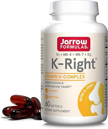 Jarrow Formulas K-Right - Complejo de vitamina K (K1, MK-4, MK-7, D3) - 60 porciones (cápsulas blandas) - Suplemento dietético para apoyo a la salud