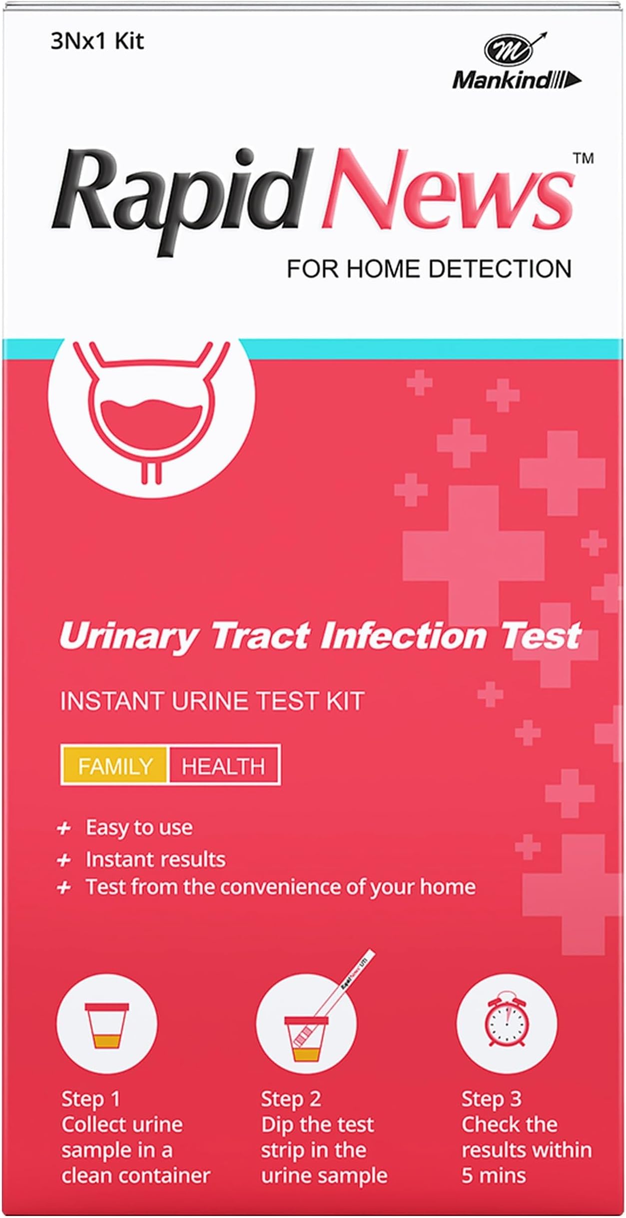 UTI Home Detection Test Kit By Mankind| Easy-to-Use Urine Infection Detection Test | Result in 5 Mins | Track Leukocytes, Nitrites