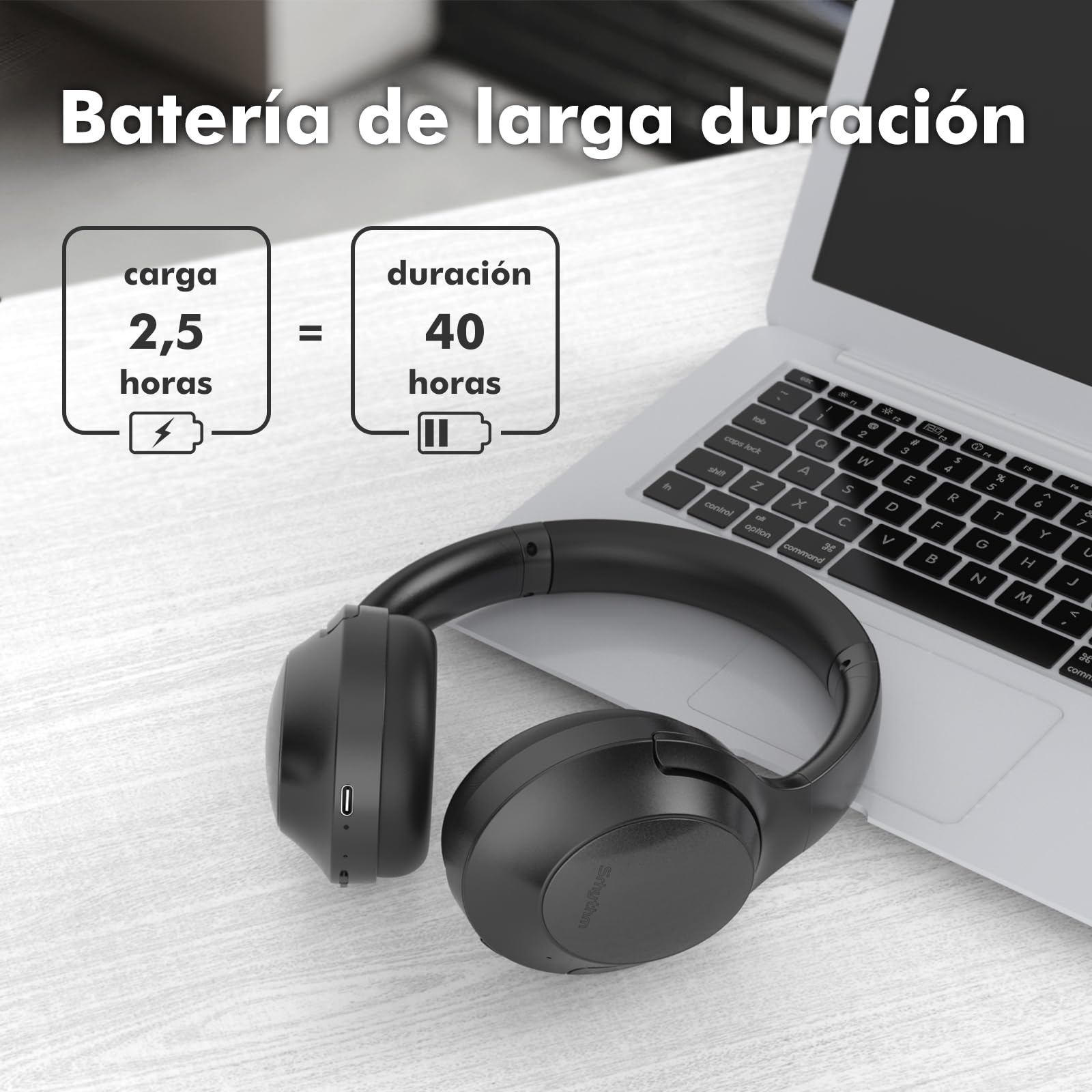 Srhythm NC45 Auriculares con cancelación Activa de Ruido, Auriculares inalámbricos Bluetooth sobre la Oreja con micrófono de Graves Profundos, Plegables y duraderos, Tiempo de reproducción de 40H