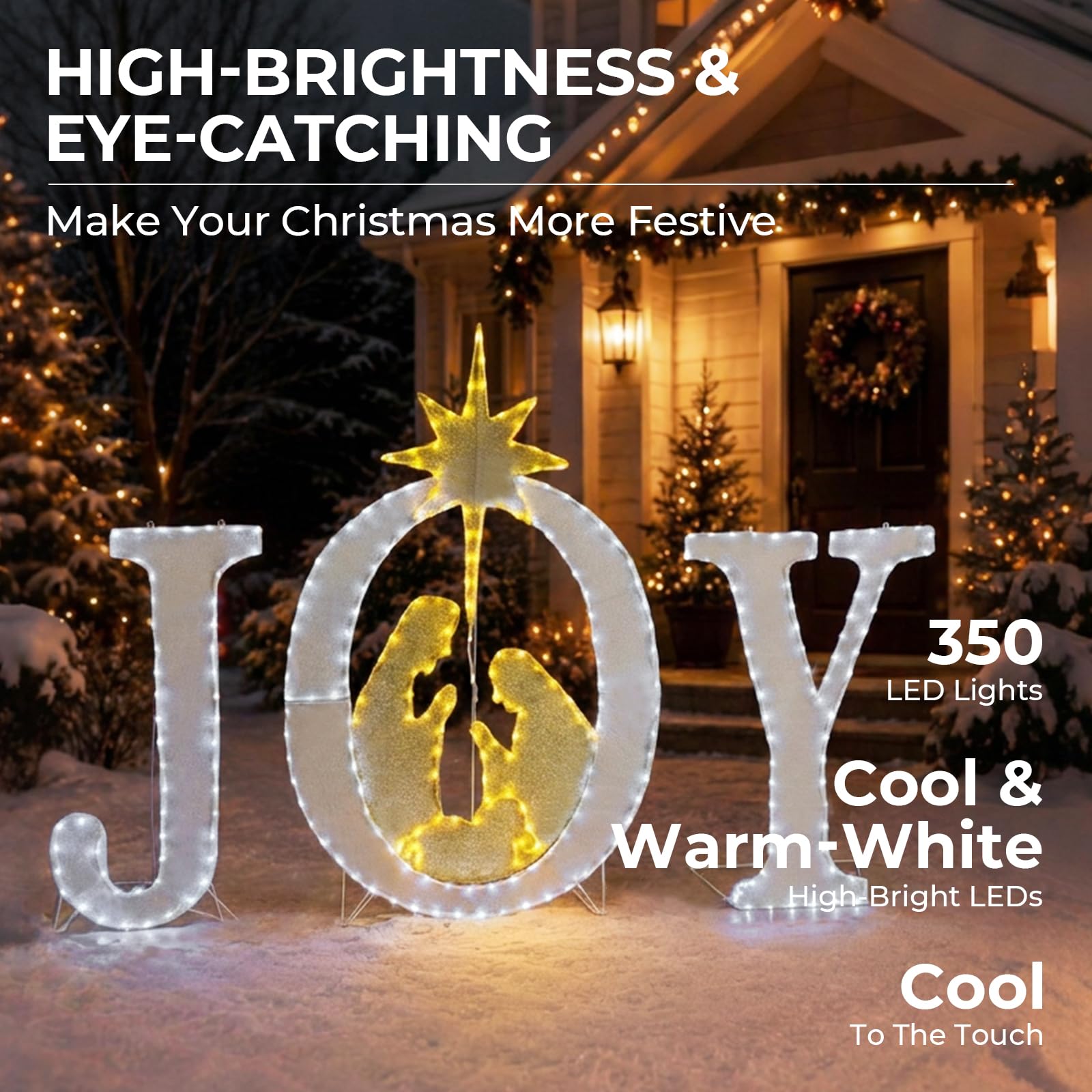 Decoración navideña grande de 49 pulgadas, letrero iluminado para exteriores, belén, Navidad, patio, decoración de vacaciones, resistente a la intemperie, 350 luces LED, para colgar o colocar en el