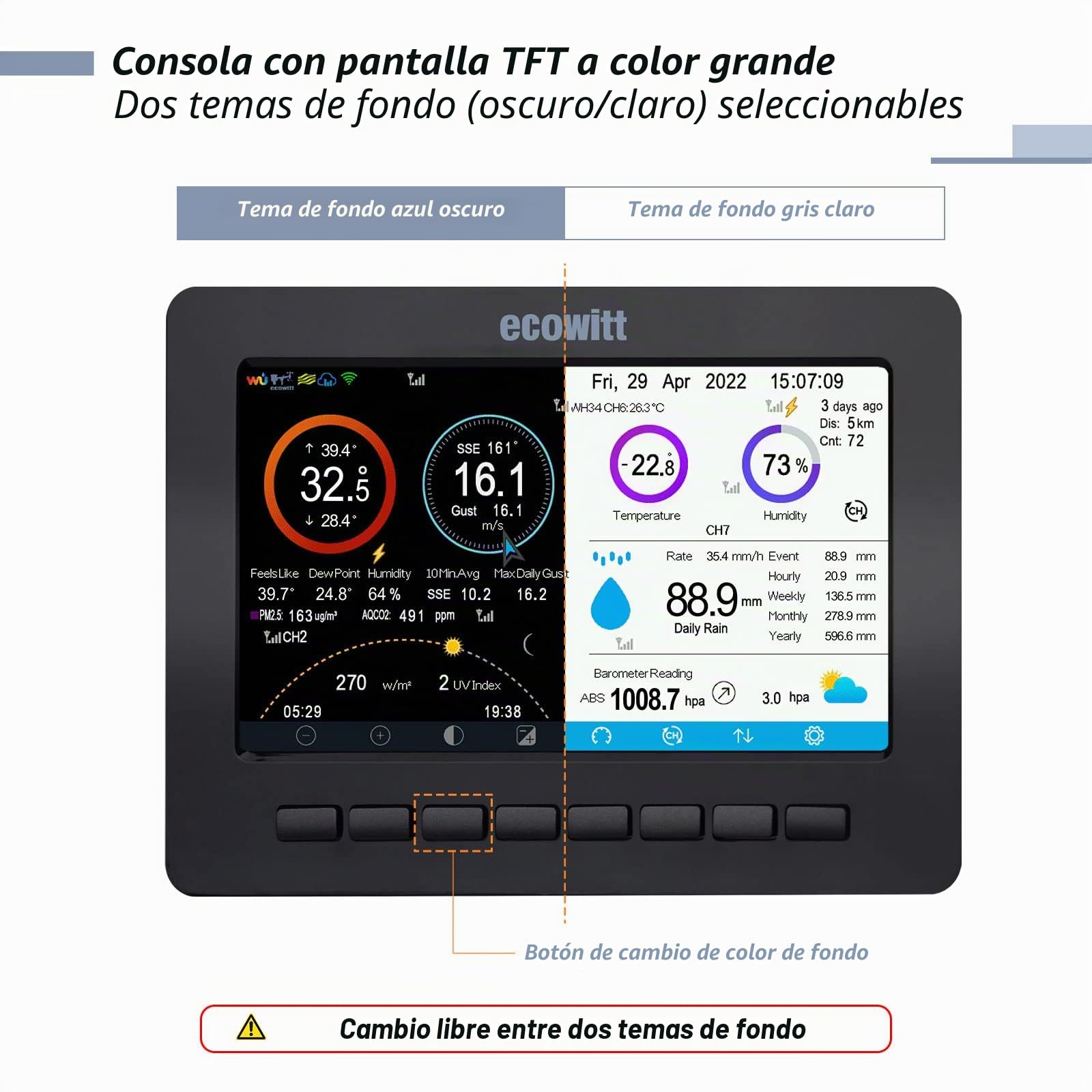 ECOWITT Consola HP2550 para estación meteorológica TFT de 7 pulgadas con puerta de enlace, par con sensor exterior WS69/WS80/WS90/otros accesorios Ecowitt